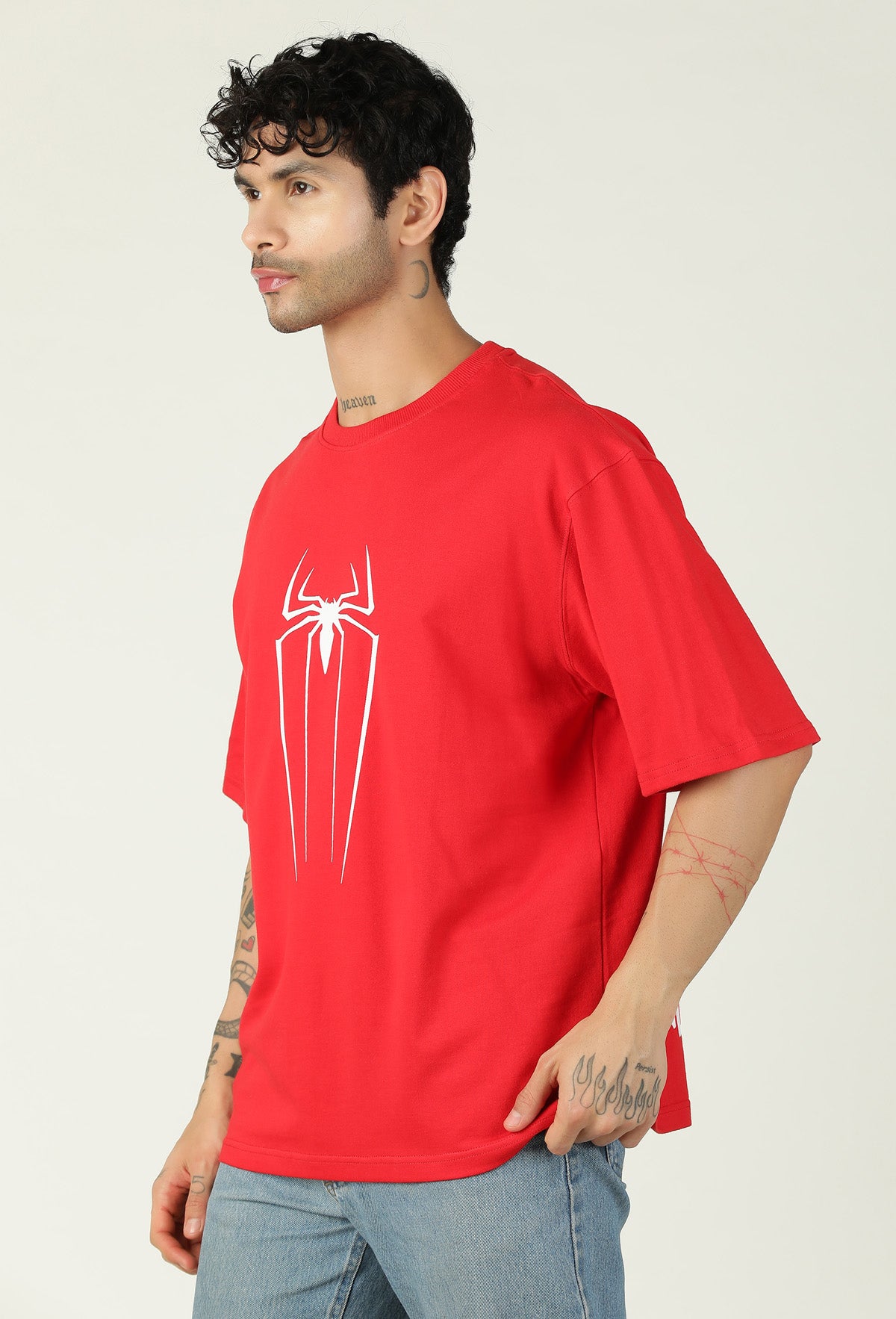 Spider Printed Pure Cotton Oversized T-shirt Red