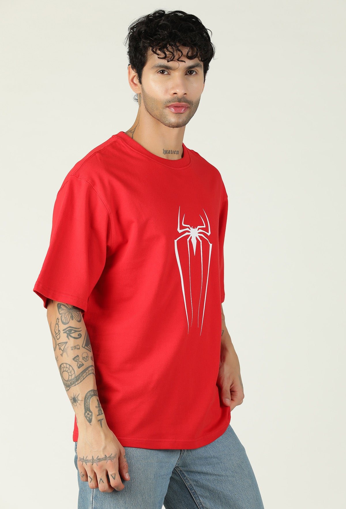 Spider Printed Pure Cotton Oversized T-shirt Red