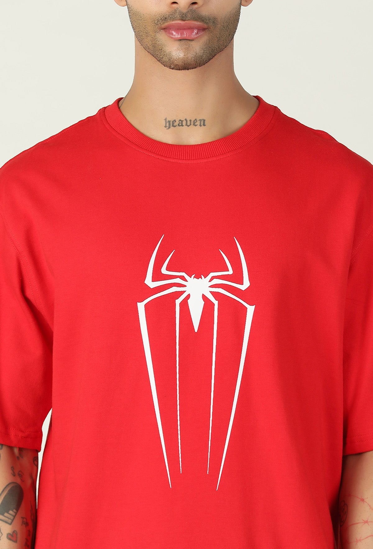 Spider Printed Pure Cotton Oversized T-shirt Red