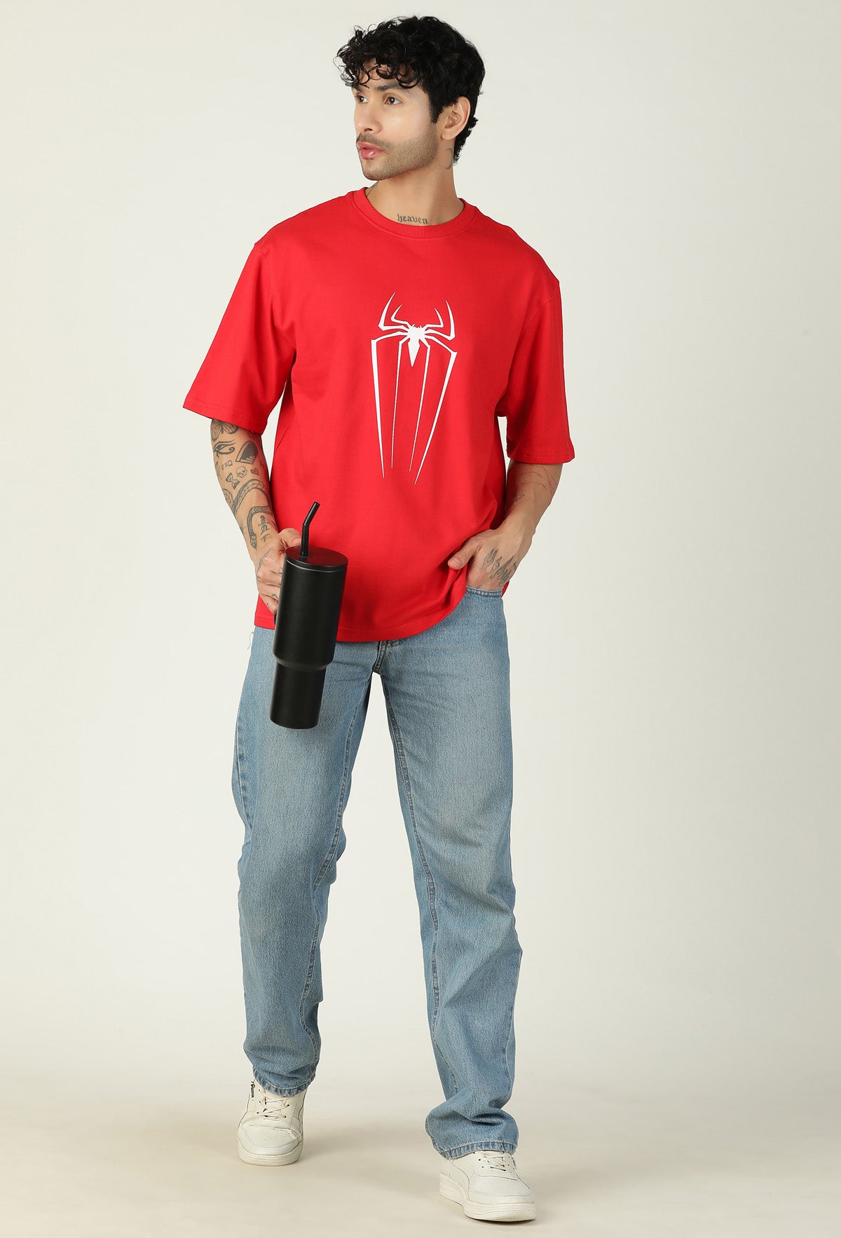 Spider Printed Pure Cotton Oversized T-shirt Red