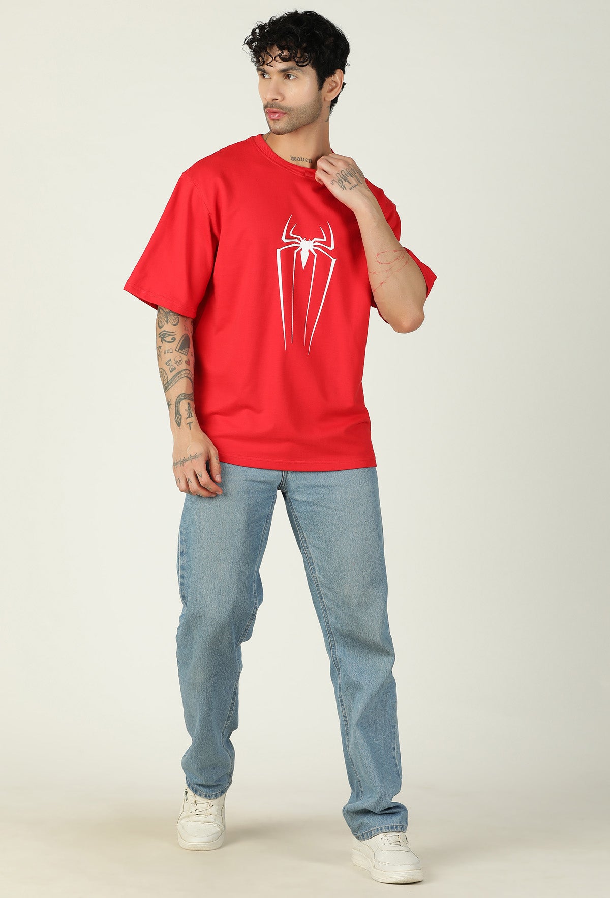 Spider Printed Pure Cotton Oversized T-shirt Red