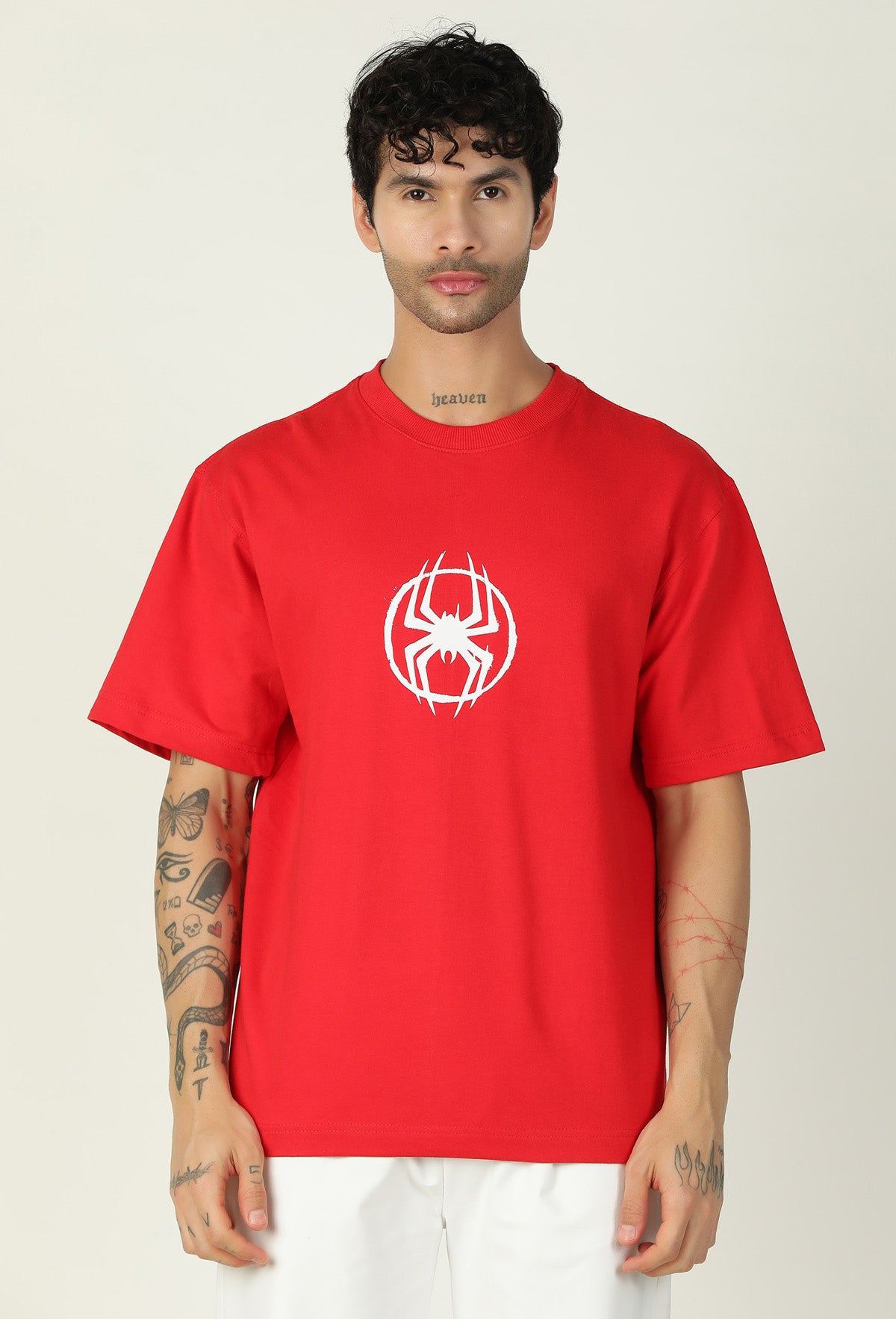 Premium Spider Printed Pure Cotton Oversized Red T-shirt