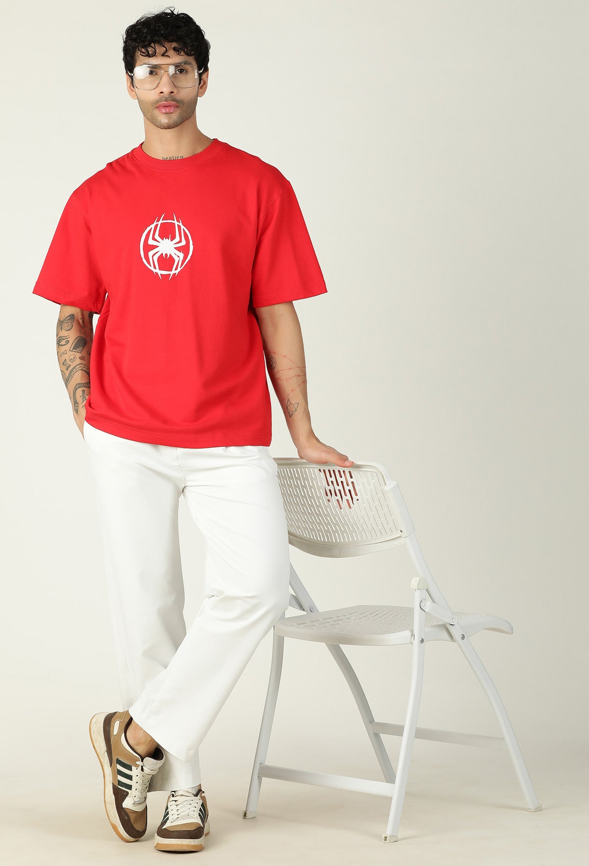 Premium Spider Printed Pure Cotton Oversized Red T-shirt