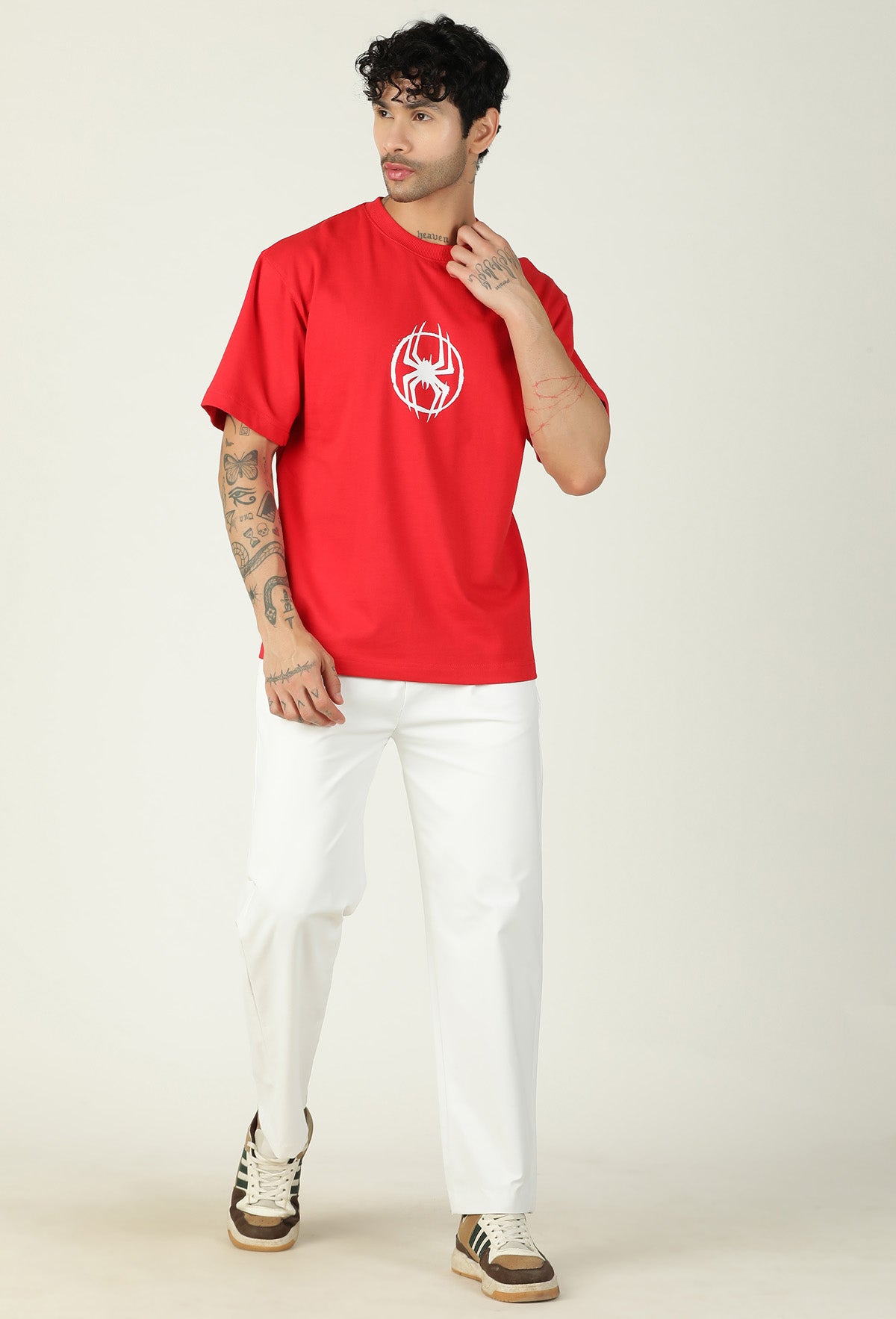 Premium Spider Printed Pure Cotton Oversized Red T-shirt