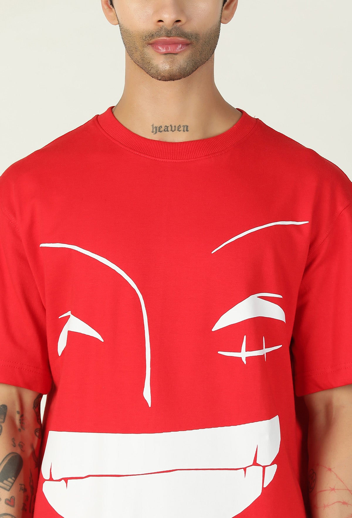 One Piece Unique Graphic Printed Red Pure Cotton Oversized T-shirt