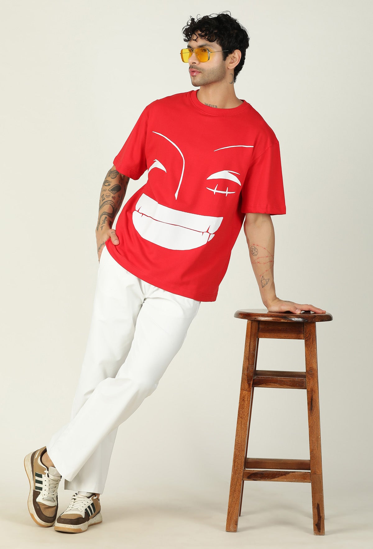 One Piece Unique Graphic Printed Red Pure Cotton Oversized T-shirt