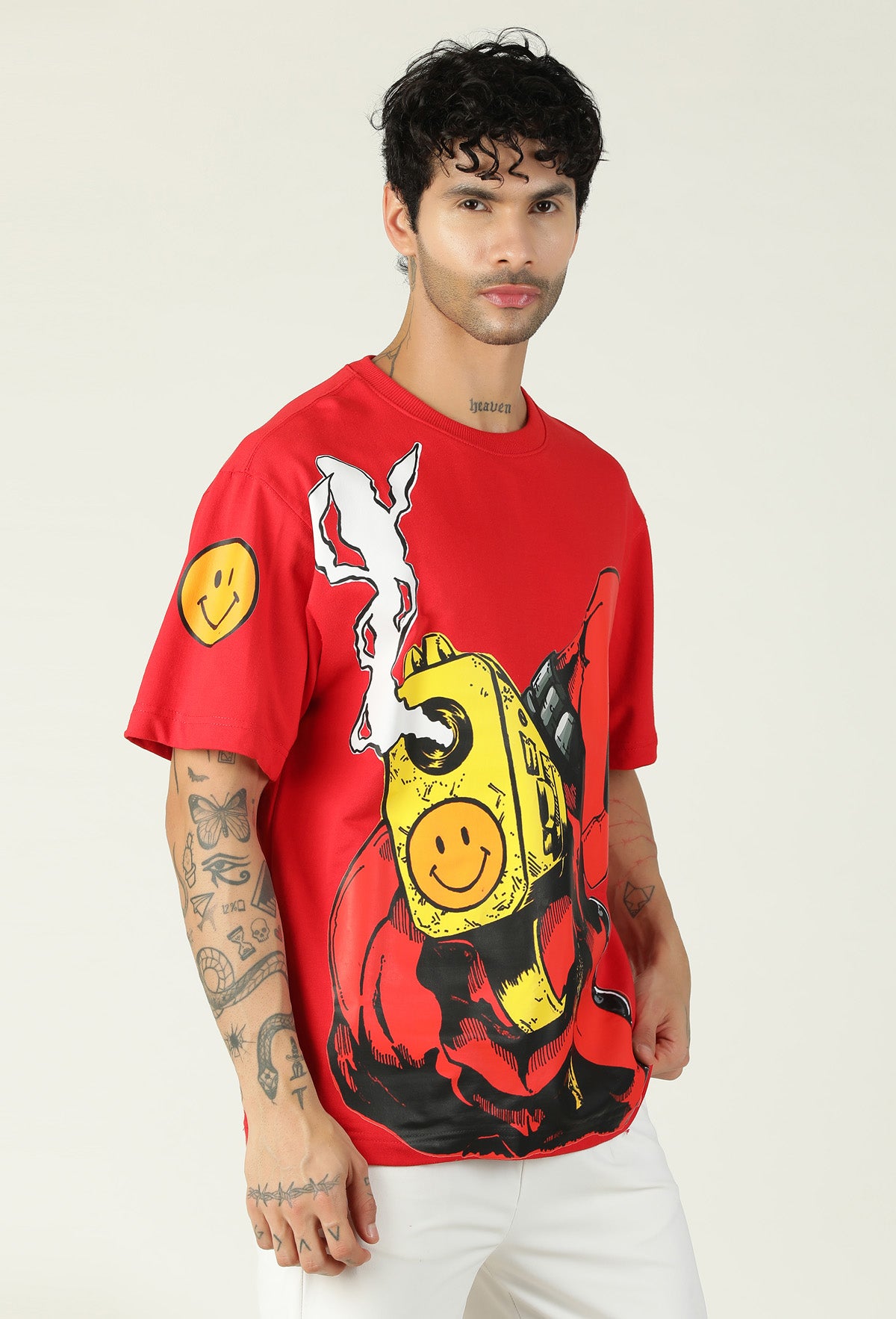 Deadpool Pure Cotton Printed Drop-Shoulder Sleeves Oversized T-shirt Red