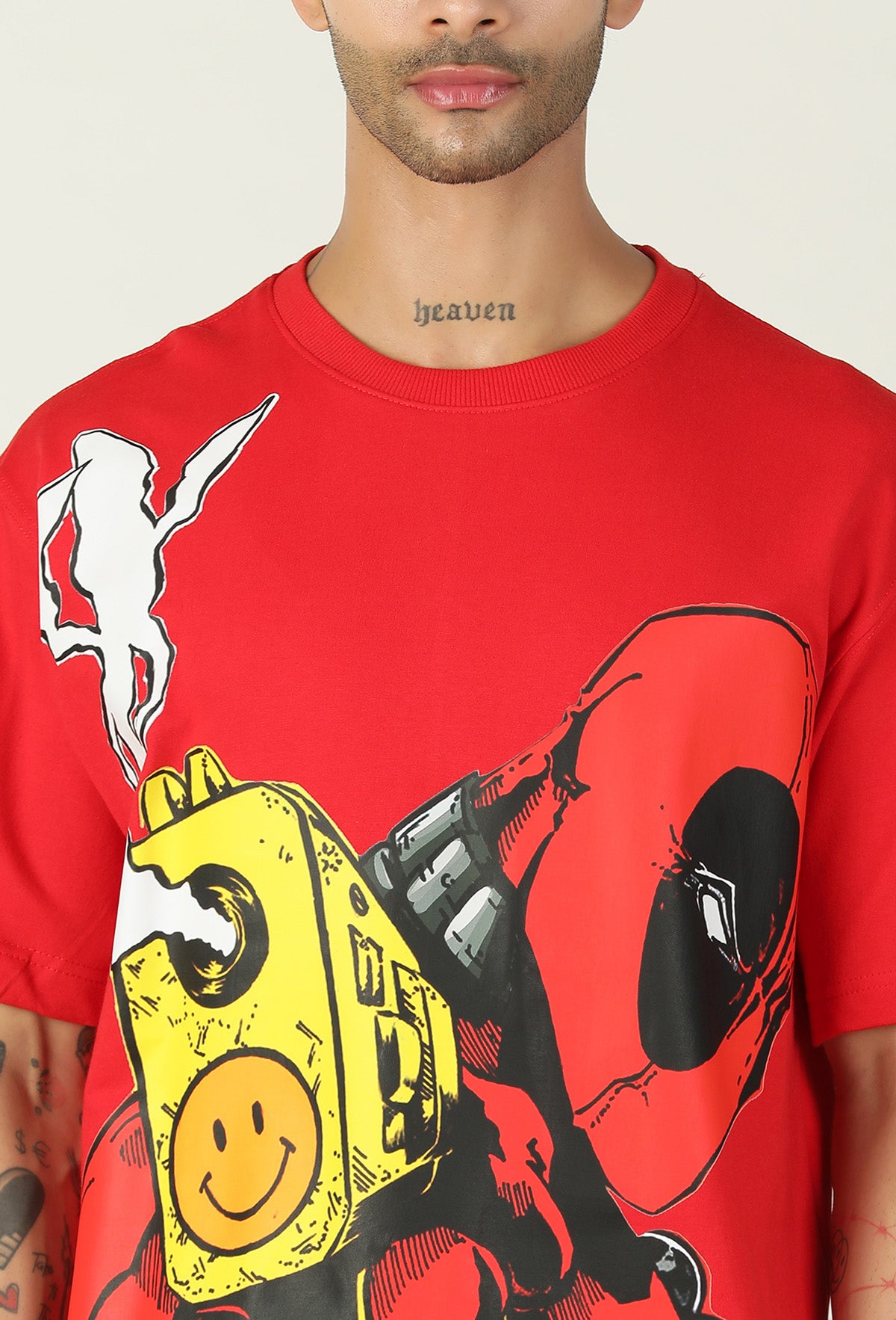 Deadpool Pure Cotton Printed Drop-Shoulder Sleeves Oversized T-shirt Red