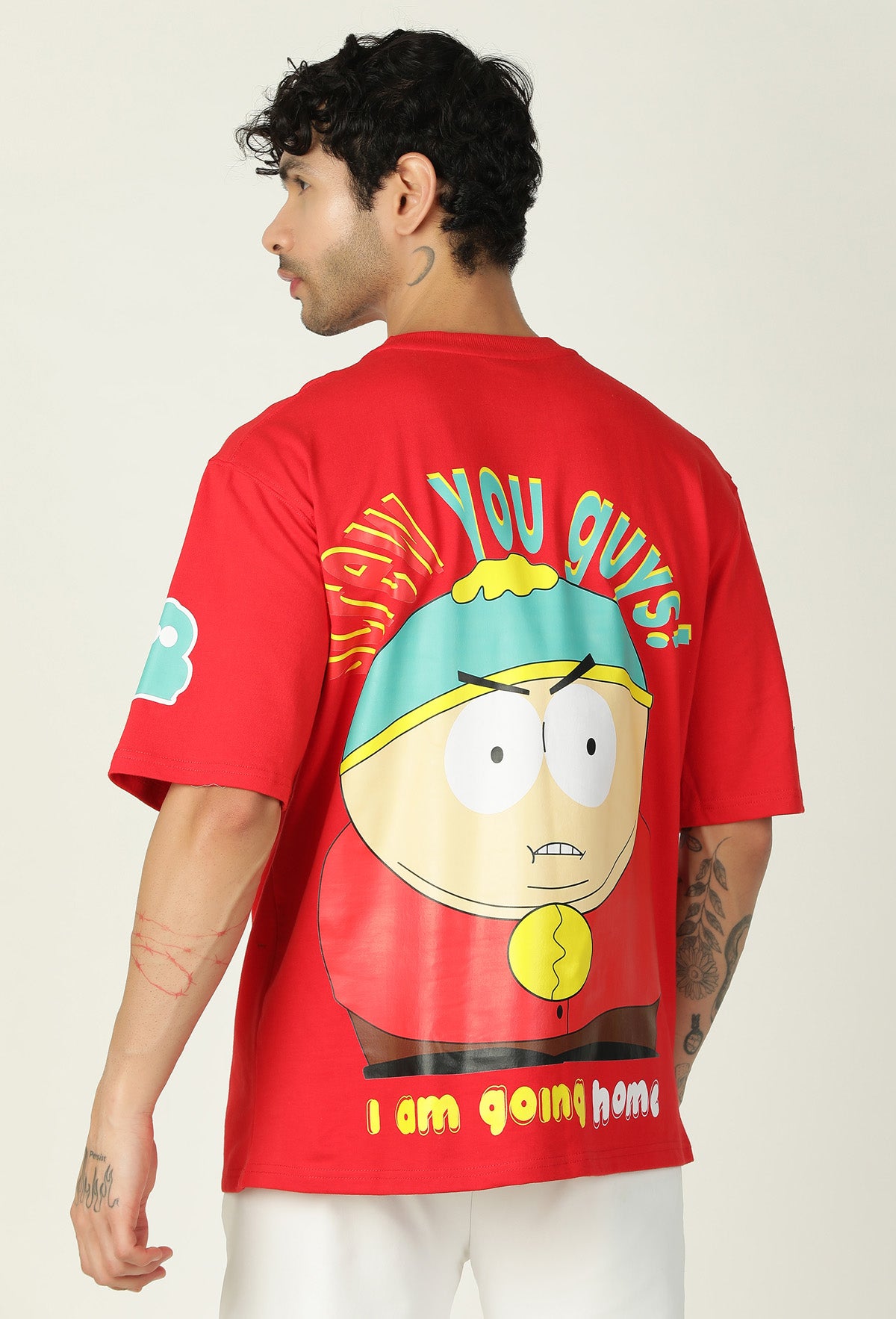 Pure Cotton Eric From South Park Printed Drop-Shoulder Sleeves Oversized Red Color T-shirt