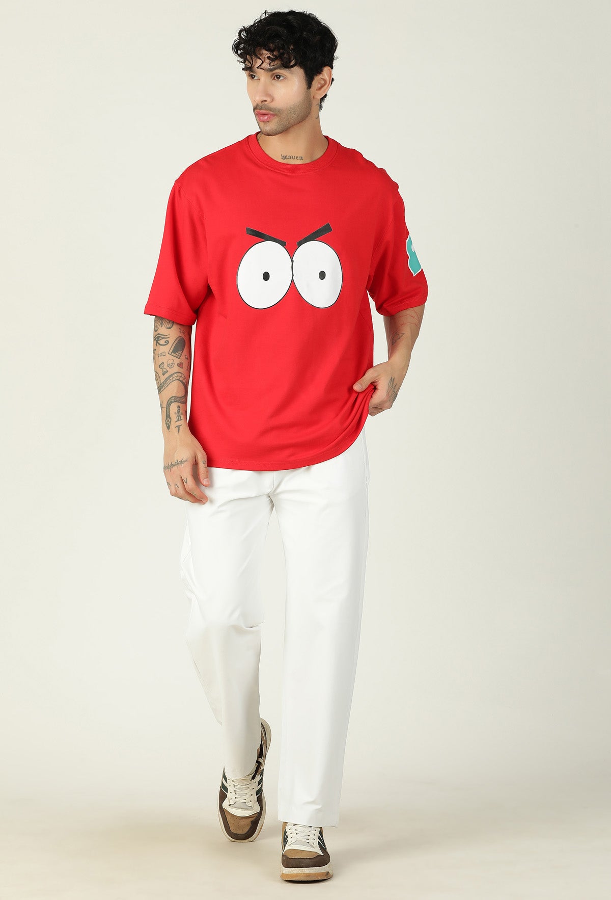 Pure Cotton Eric From South Park Printed Drop-Shoulder Sleeves Oversized Red Color T-shirt