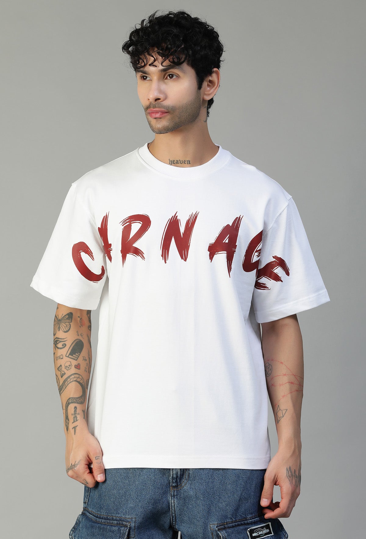 Carnage Premium Pure Cotton Drop-Shoulder Sleeves Oversized T-shirt White