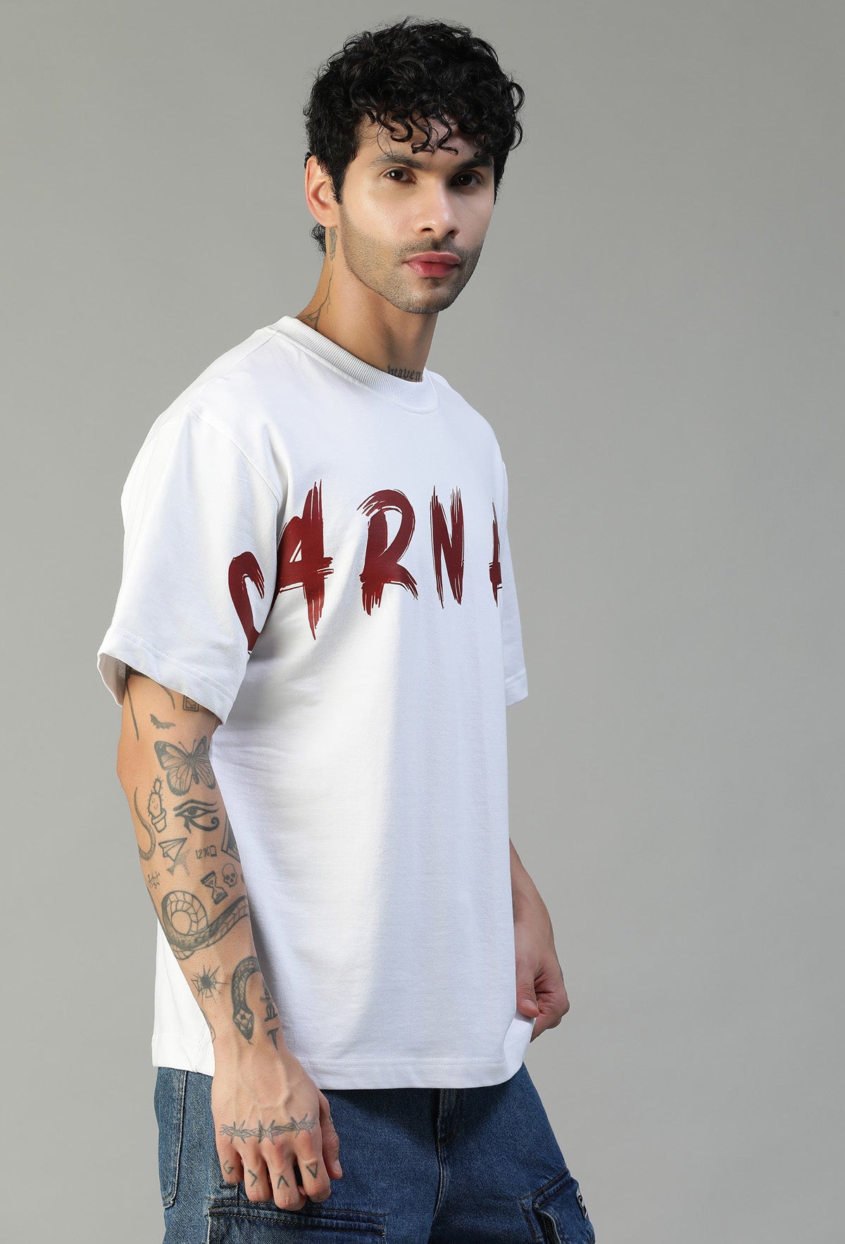 Carnage Premium Pure Cotton Drop-Shoulder Sleeves Oversized T-shirt White