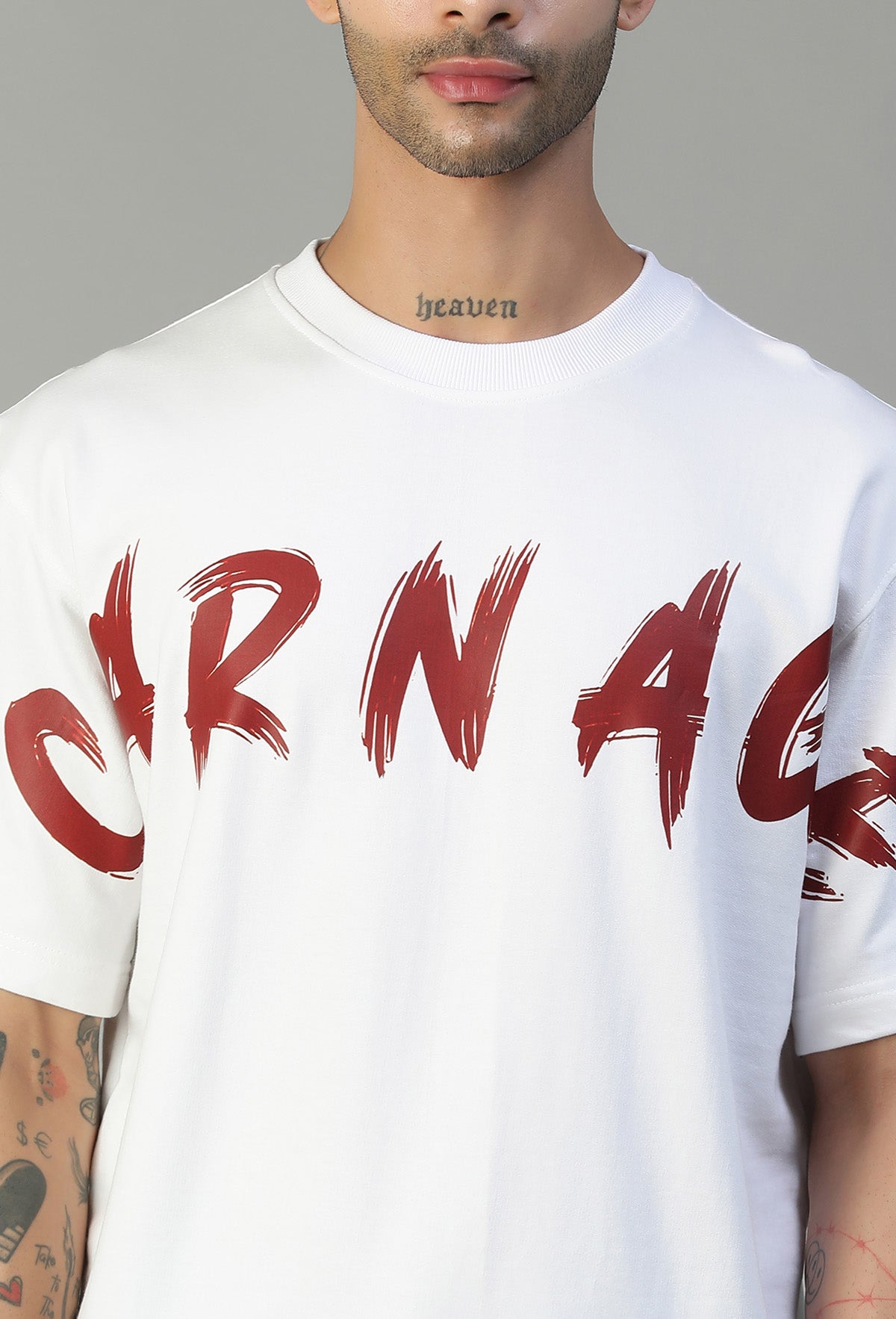 Carnage Premium Pure Cotton Drop-Shoulder Sleeves Oversized T-shirt White