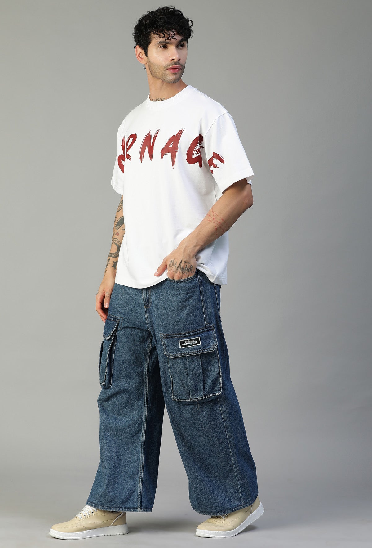Carnage Premium Pure Cotton Drop-Shoulder Sleeves Oversized T-shirt White