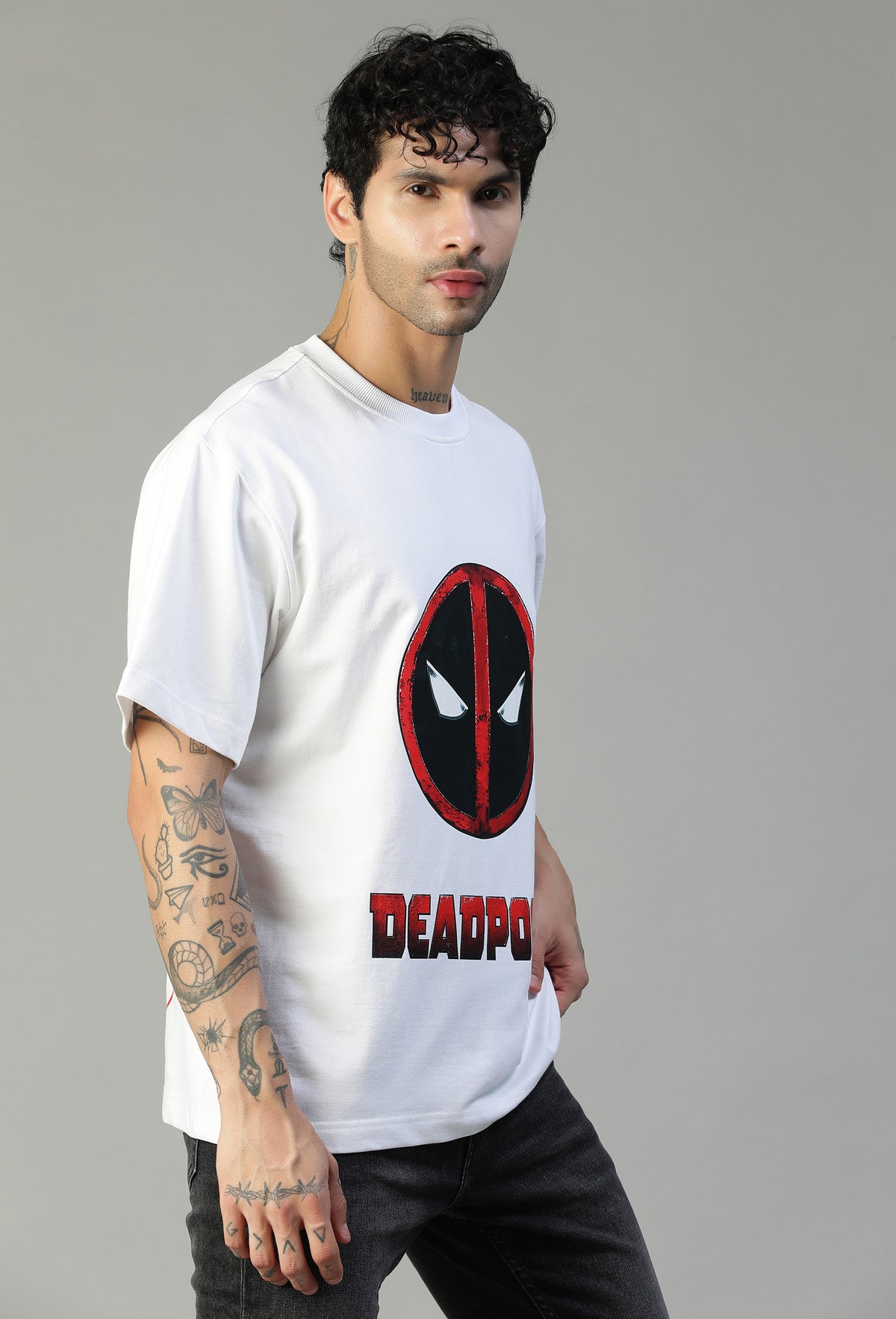 Deadpool Ultrasoft Pure Cotton Drop-Shoulder Sleeves Oversized White T-shirt