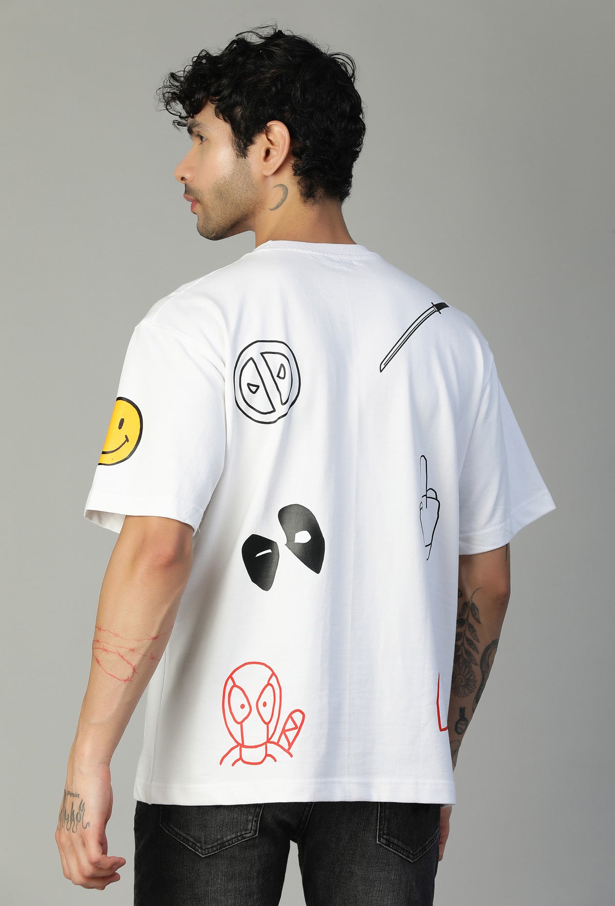 Deadpool Ultrasoft Pure Cotton Drop-Shoulder Sleeves Oversized White T-shirt
