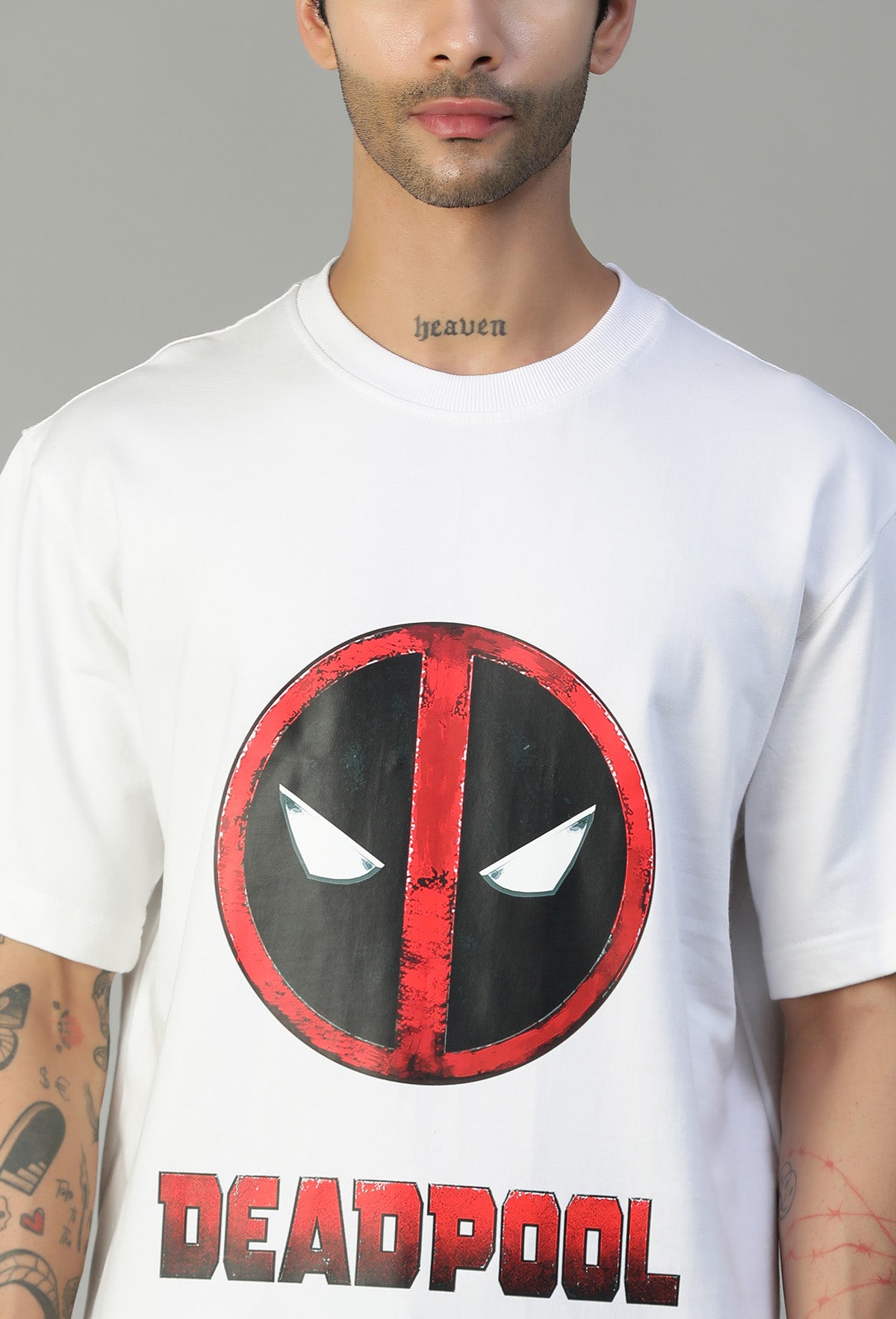 Deadpool Ultrasoft Pure Cotton Drop-Shoulder Sleeves Oversized White T-shirt