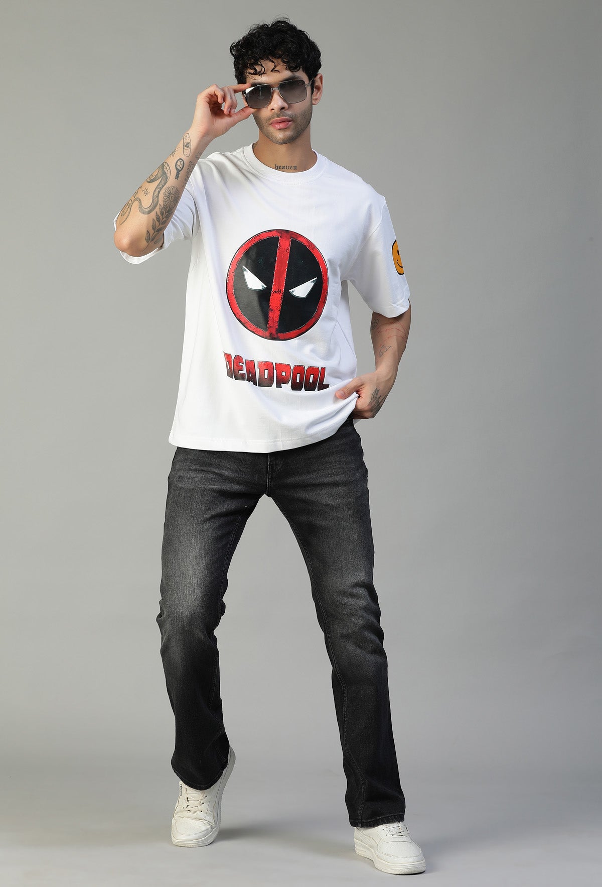 Deadpool Ultrasoft Pure Cotton Drop-Shoulder Sleeves Oversized White T-shirt