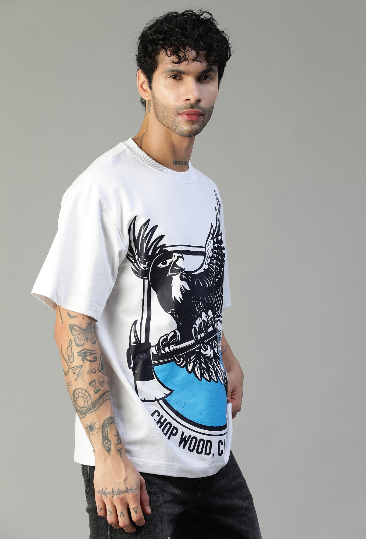Premium Graphic Printed Pure Cotton Drop-Shoulder Sleeves Oversized white T-shirt