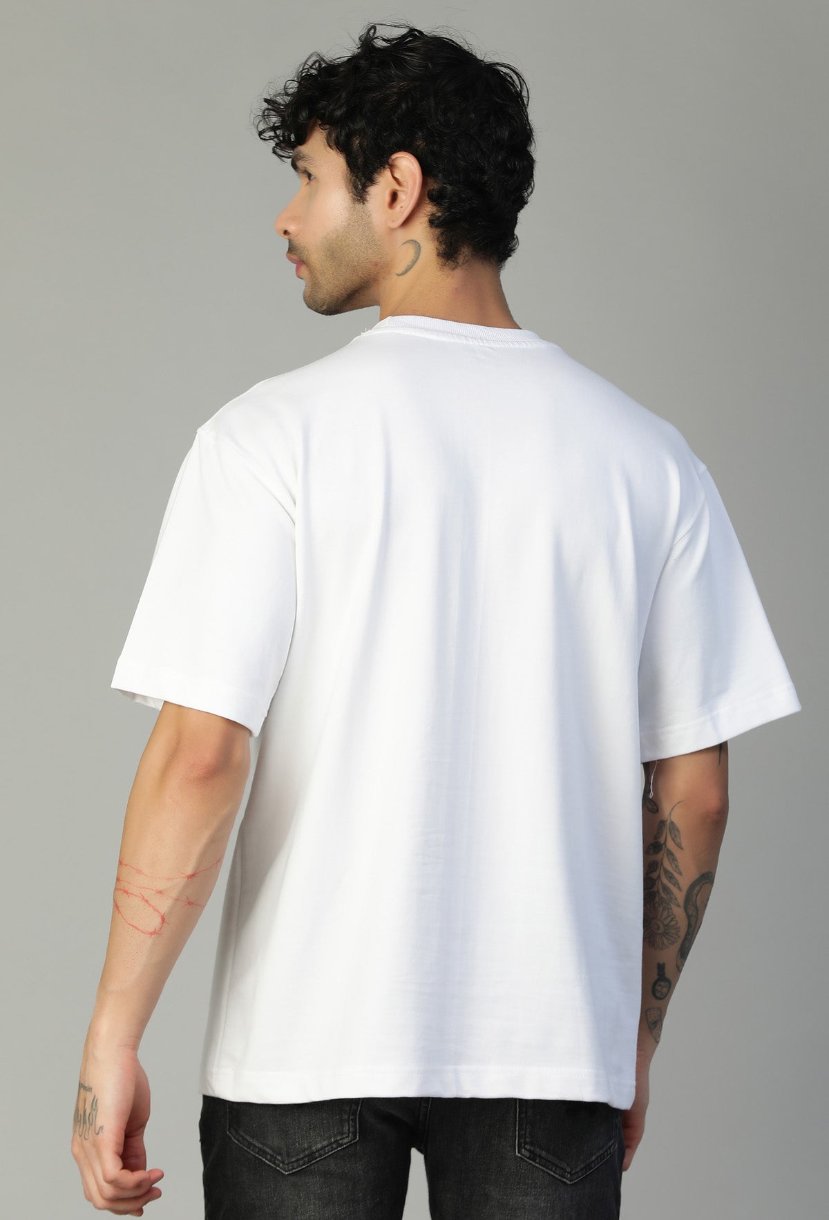 Premium Graphic Printed Pure Cotton Drop-Shoulder Sleeves Oversized white T-shirt