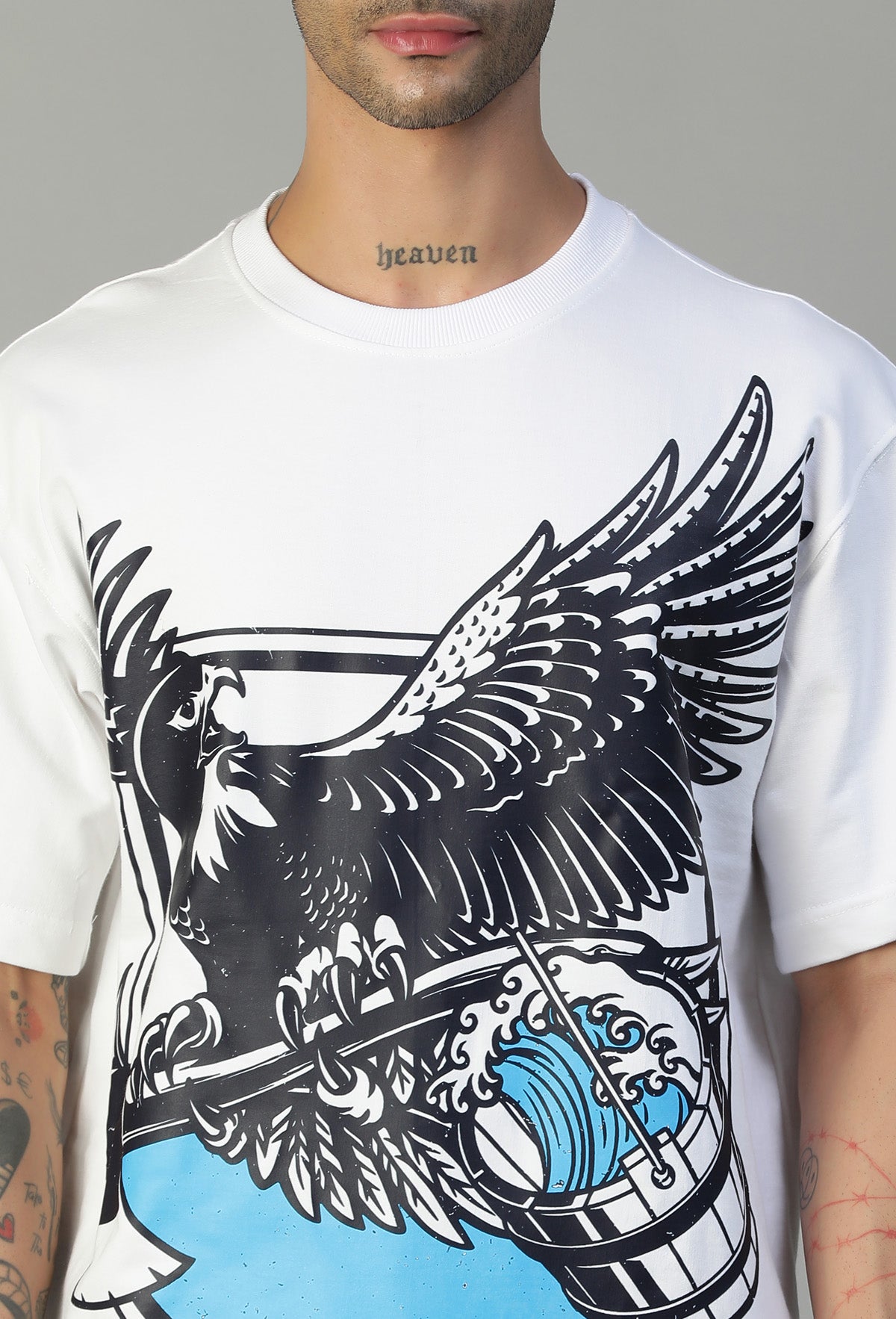 Premium Graphic Printed Pure Cotton Drop-Shoulder Sleeves Oversized white T-shirt