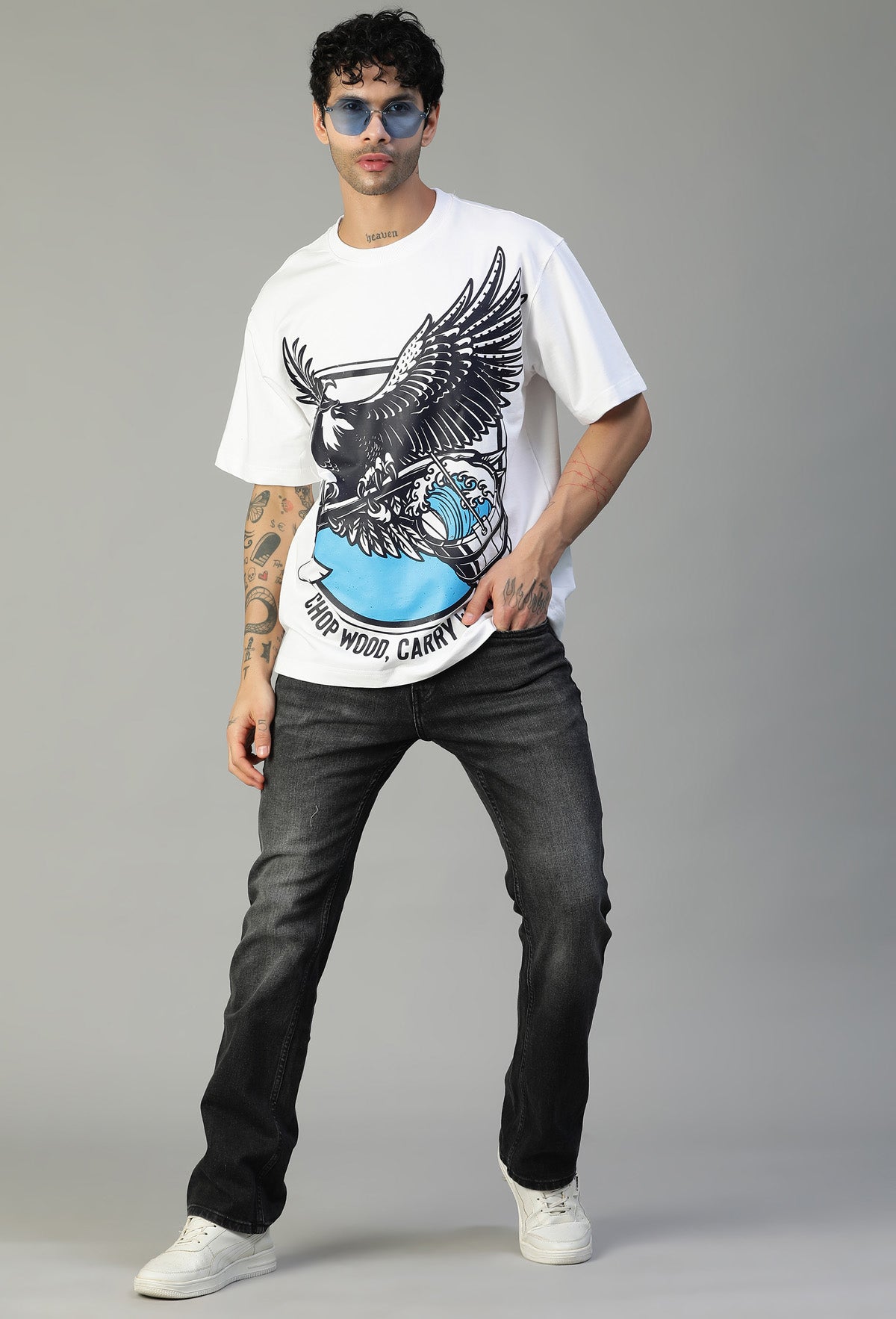 Premium Graphic Printed Pure Cotton Drop-Shoulder Sleeves Oversized white T-shirt