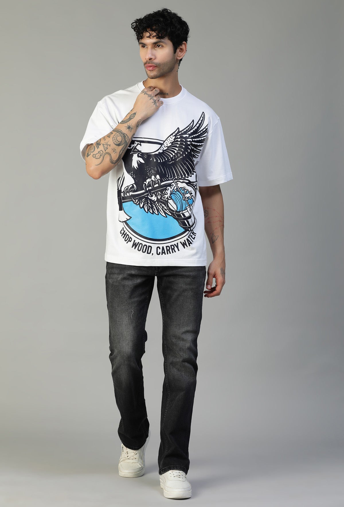 Premium Graphic Printed Pure Cotton Drop-Shoulder Sleeves Oversized white T-shirt