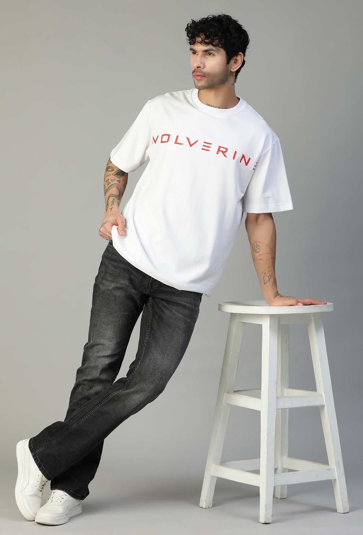 Wolverine Printed Pure Cotton Oversized T-shirt White