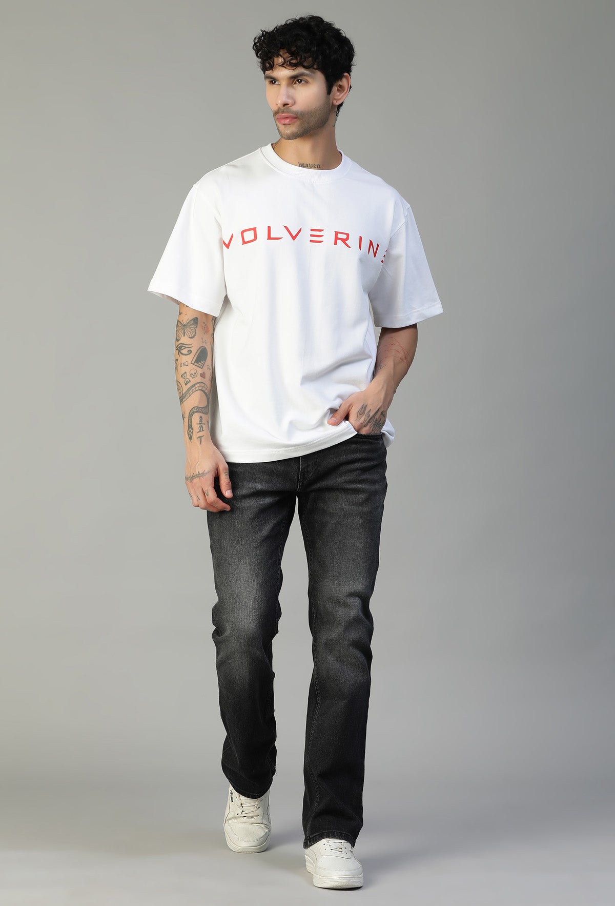 Wolverine Printed Pure Cotton Oversized T-shirt White