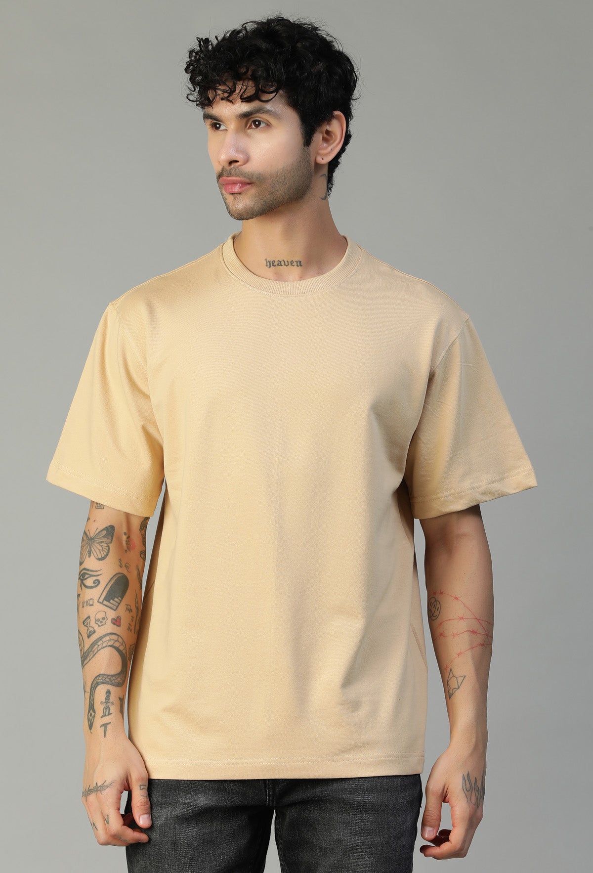 Loki Printed Pure Cotton Oversized T-shirt Beige