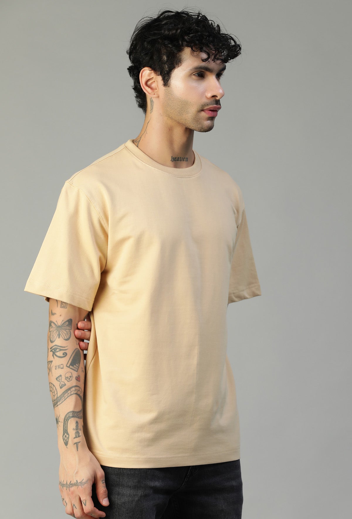 Loki Printed Pure Cotton Oversized T-shirt Beige