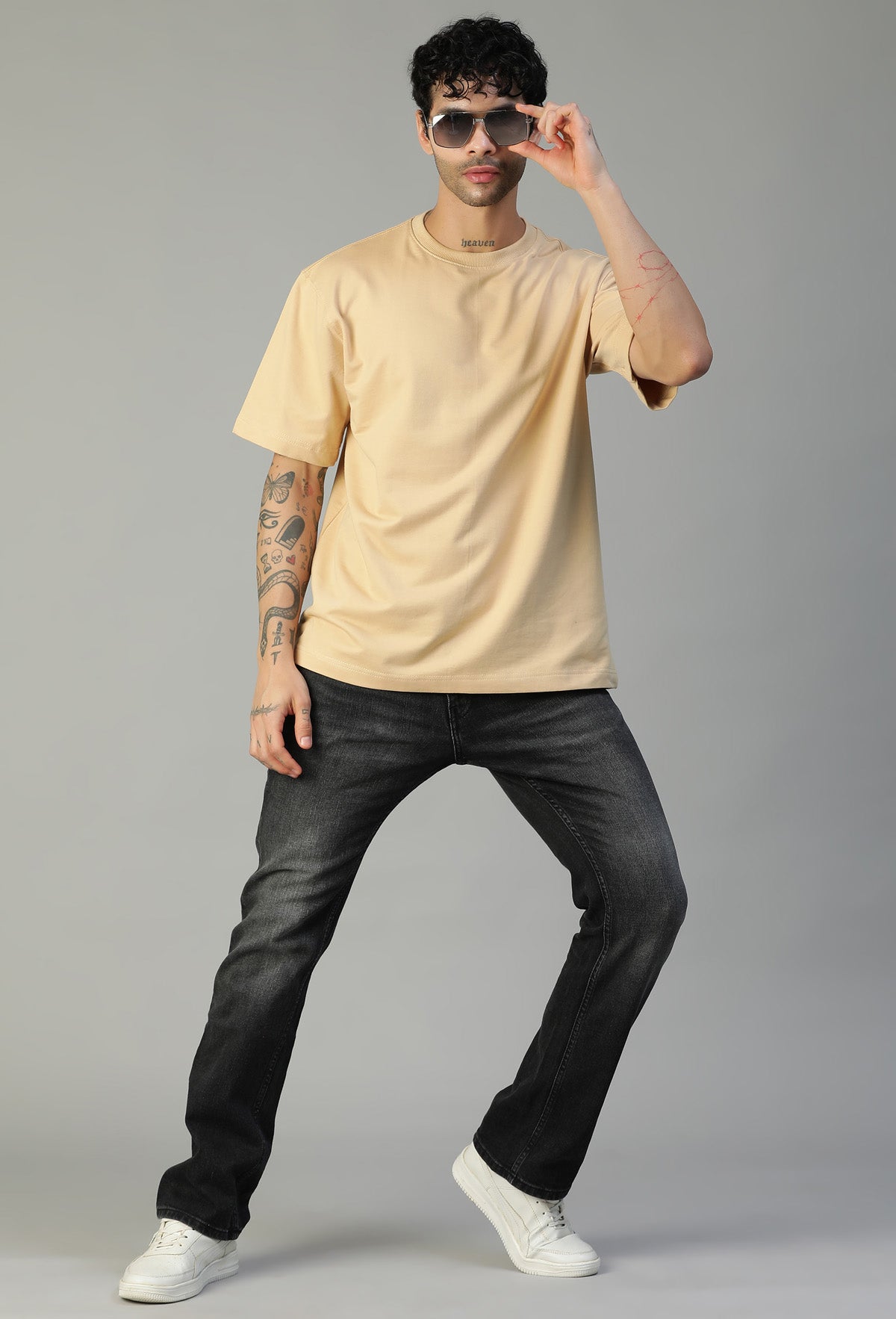 Loki Printed Pure Cotton Oversized T-shirt Beige