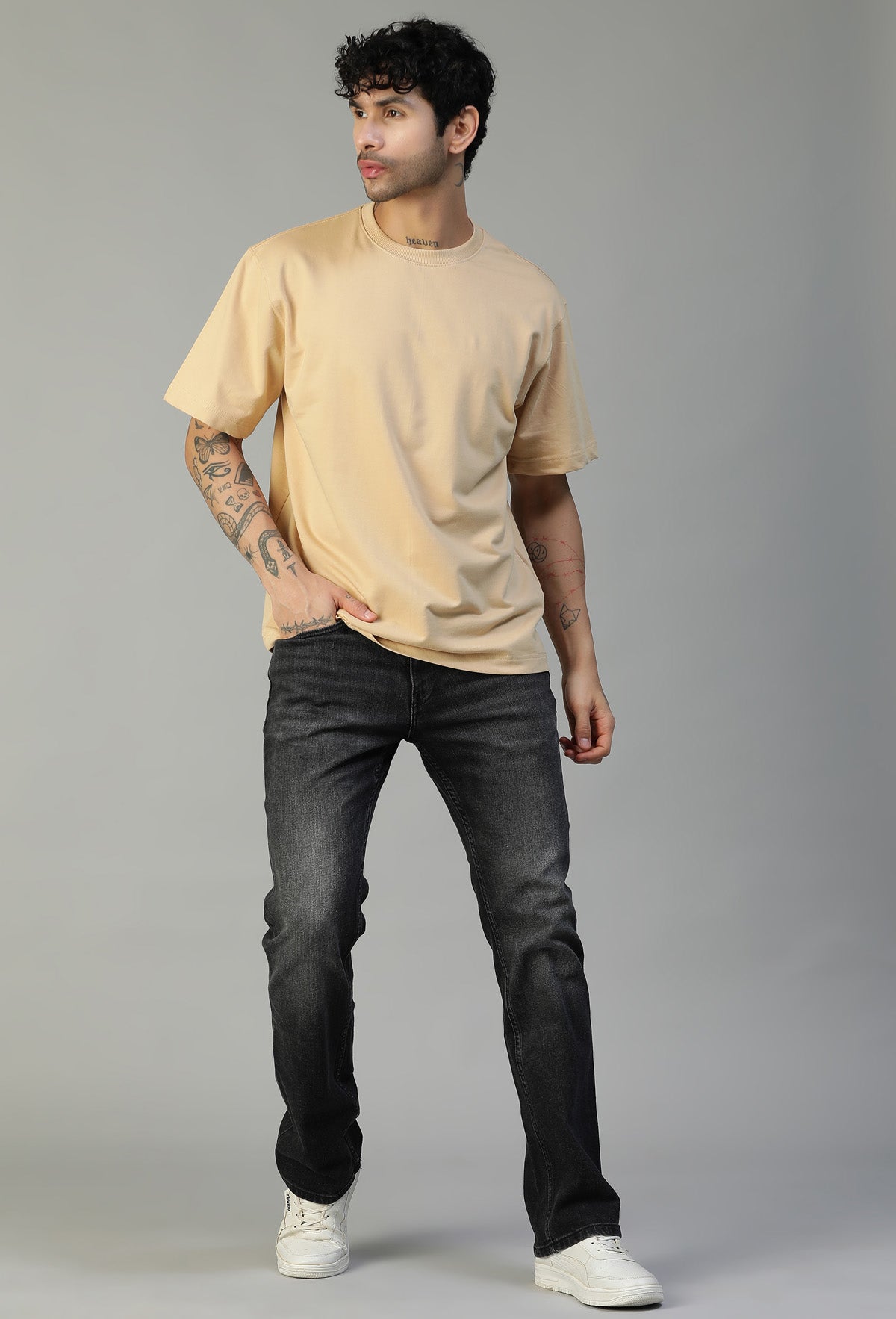 Loki Printed Pure Cotton Oversized T-shirt Beige