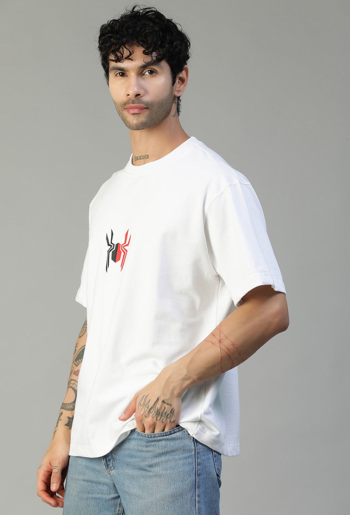 Premium Spider Symbol Pure Cotton Oversized T-shirt White