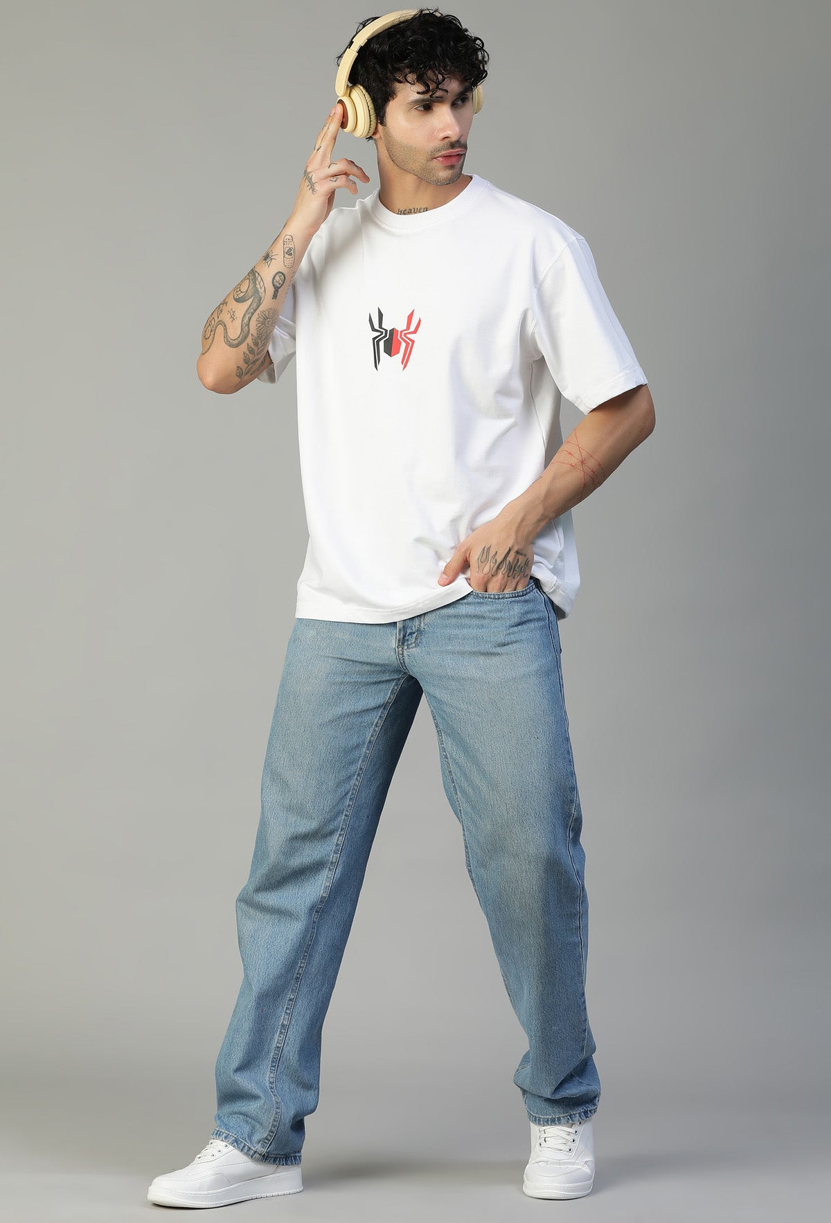 Premium Spider Symbol Pure Cotton Oversized T-shirt White