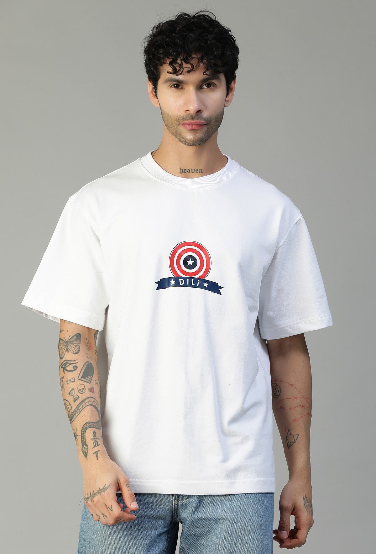 Captain America Printed Premium Pure Cotton Oversized White T-shirt