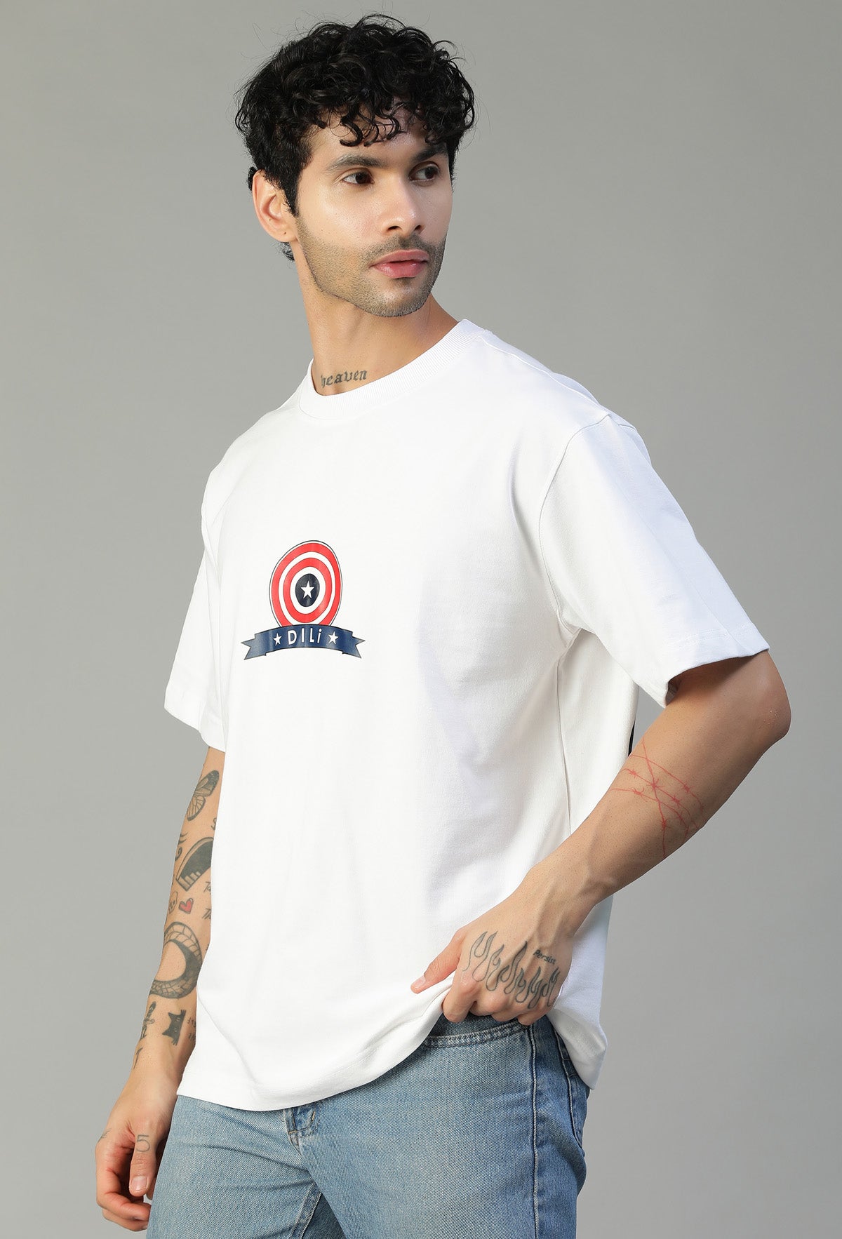 Captain America Printed Premium Pure Cotton Oversized White T-shirt