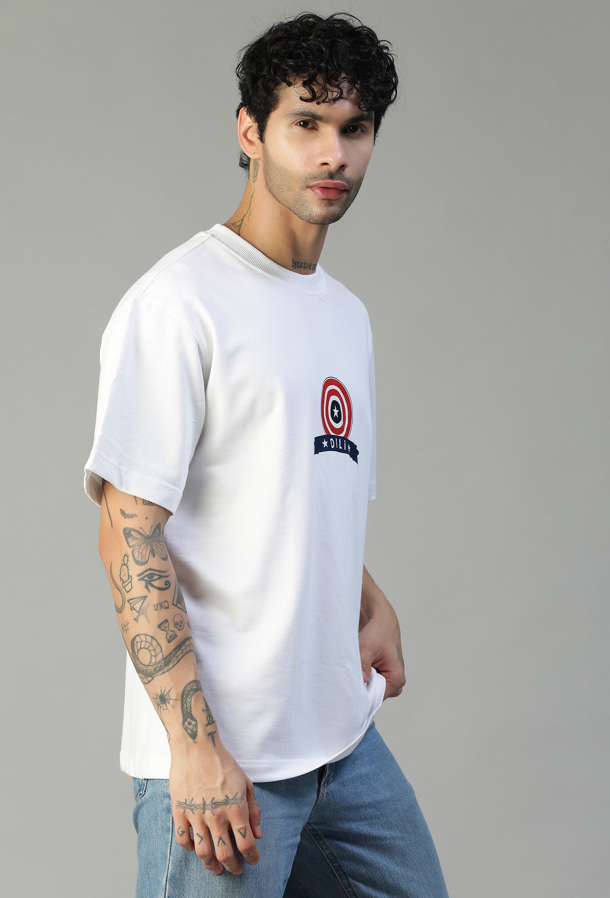 Captain America Printed Premium Pure Cotton Oversized White T-shirt