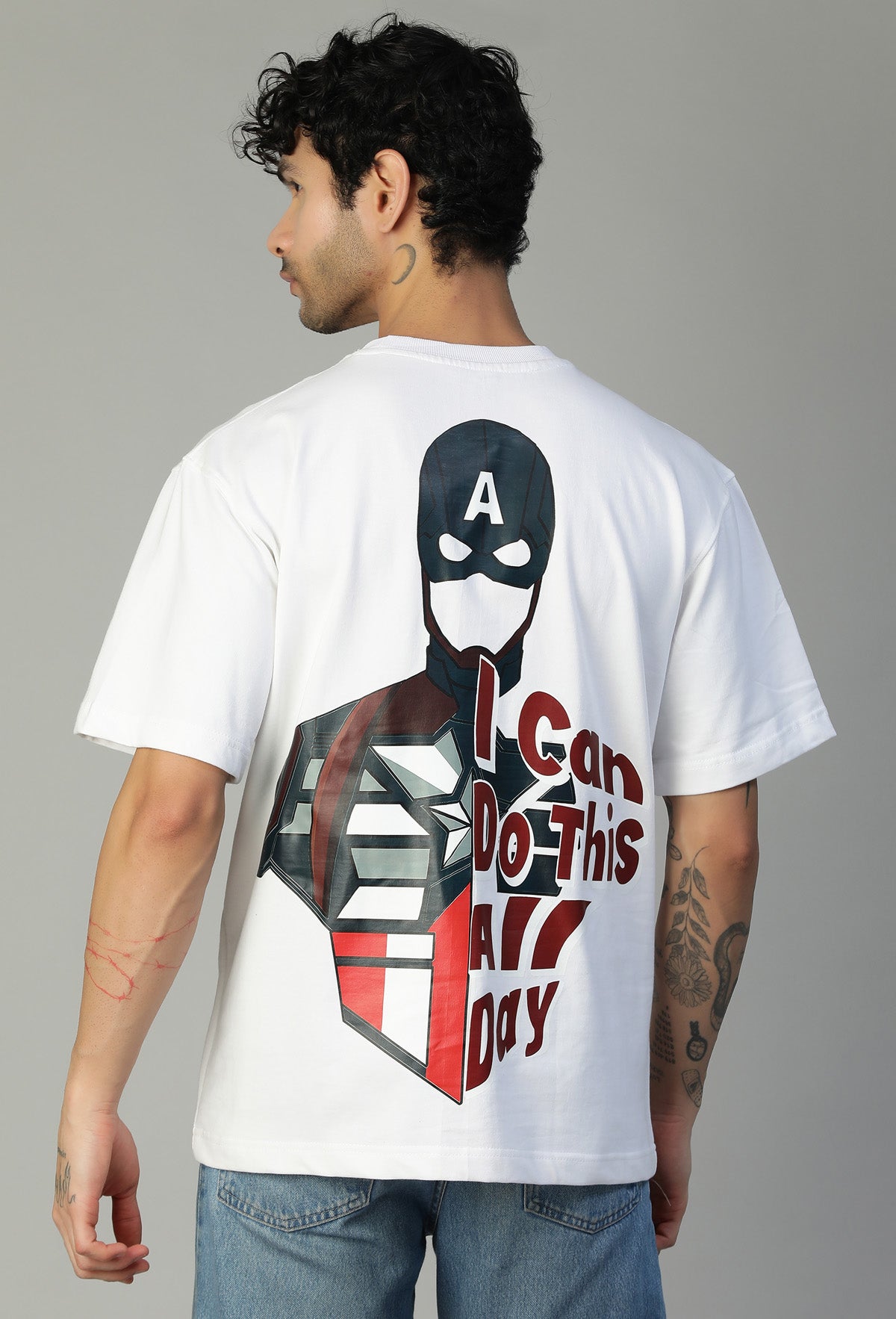 Captain America Printed Premium Pure Cotton Oversized White T-shirt