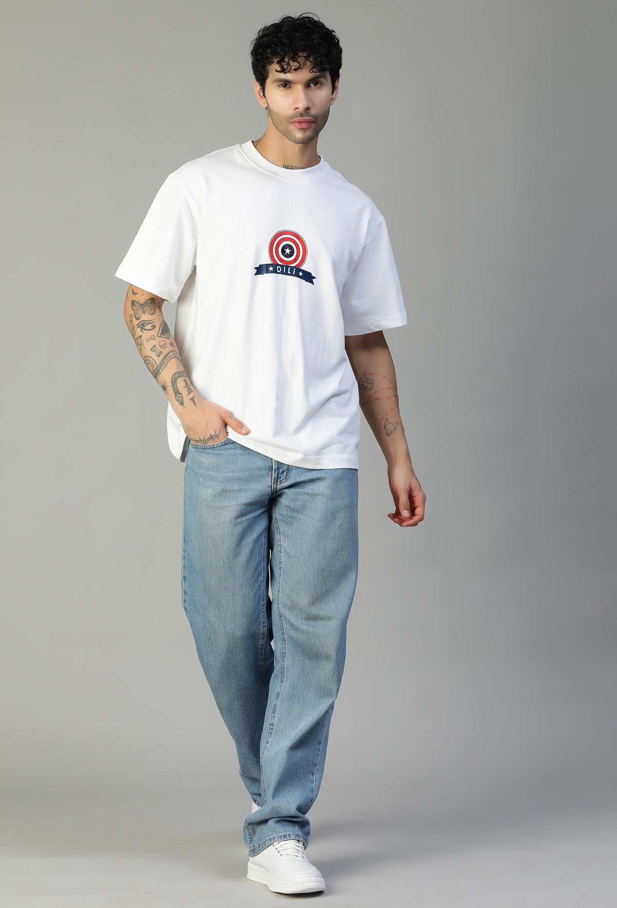 Captain America Printed Premium Pure Cotton Oversized White T-shirt