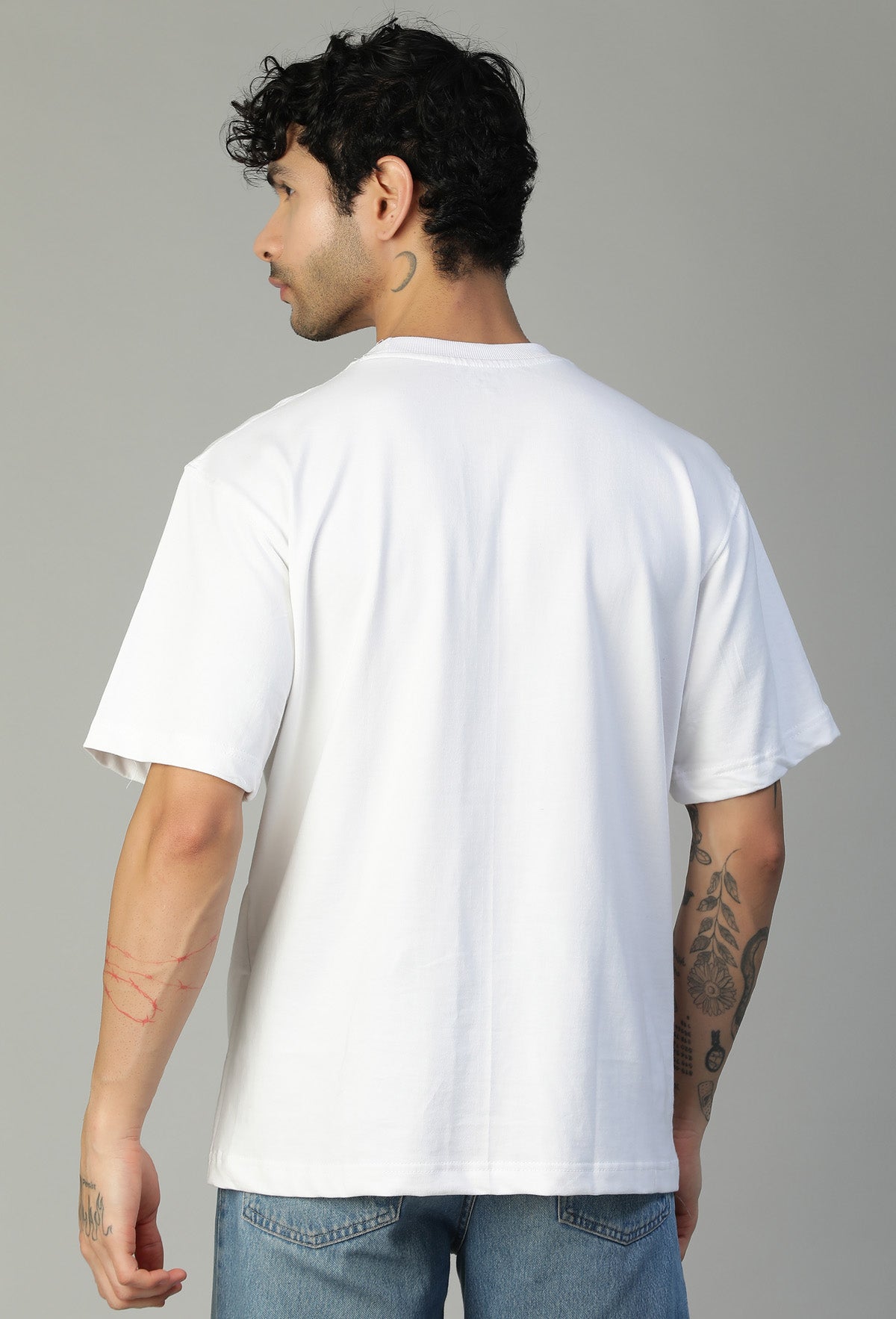 Spider Symbol Printed Pure Cotton Drop-Shoulder Sleeves Oversized White T-shirt