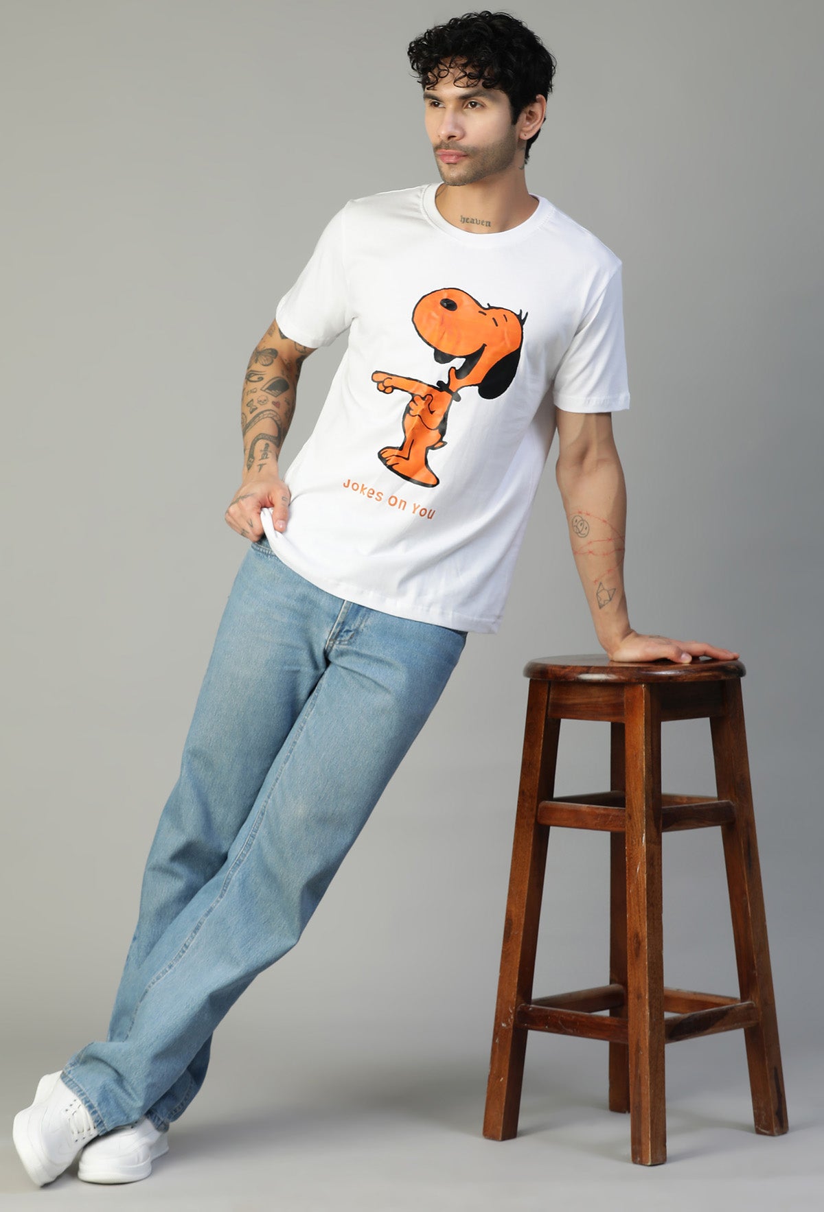 Laughing Dog Design Printed Regular Fit T-Shirt White