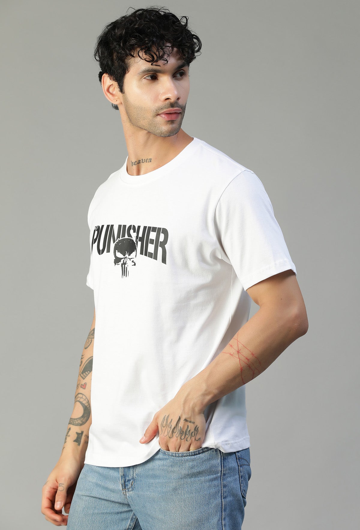 Punisher Text Printed Regular Fit Printed T-Shirt White