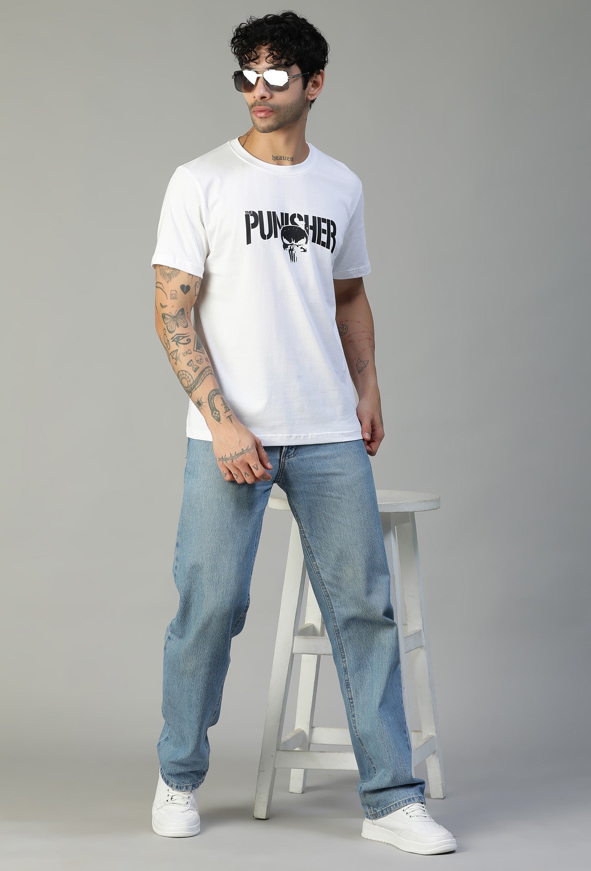 Punisher Text Printed Regular Fit Printed T-Shirt White