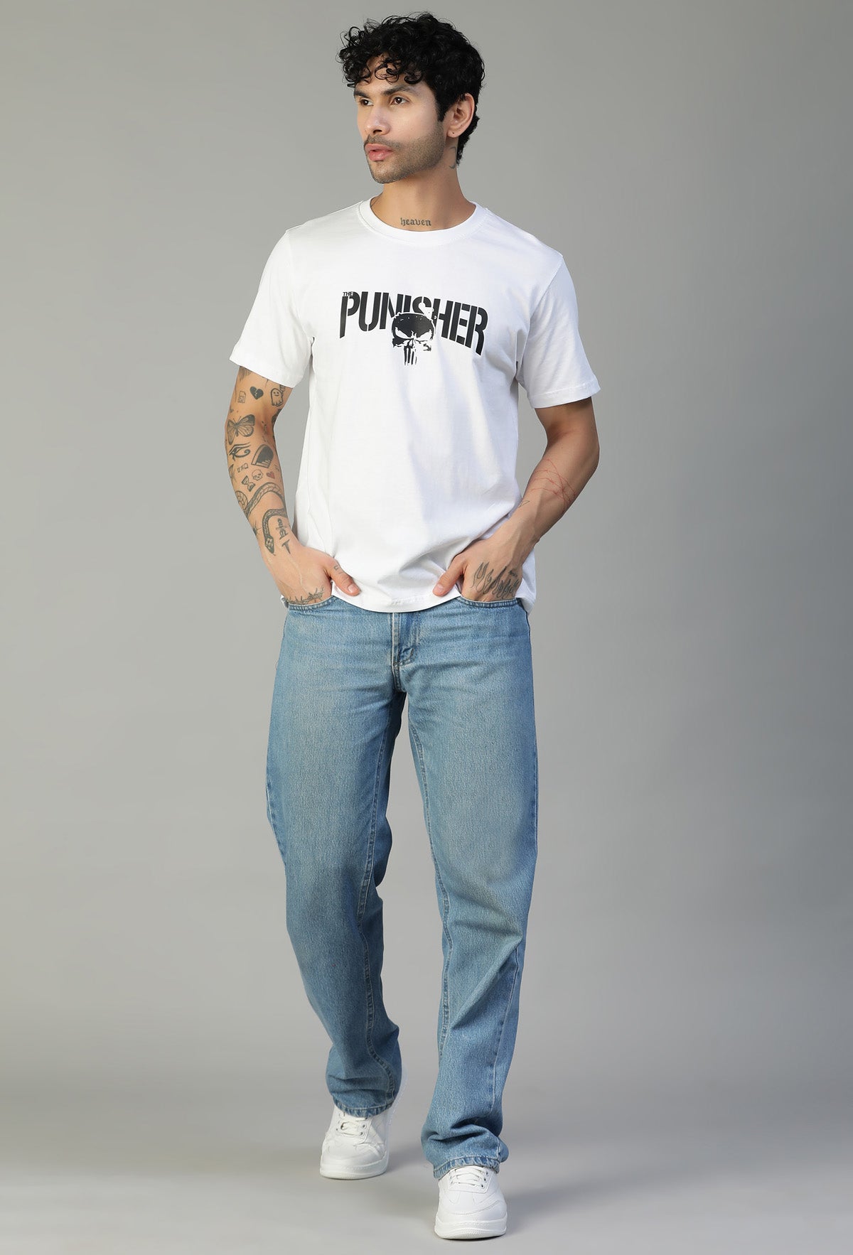 Punisher Text Printed Regular Fit Printed T-Shirt White