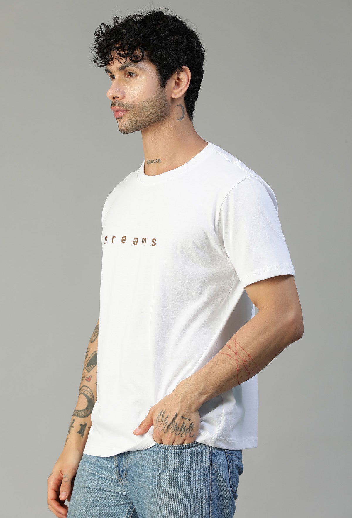 Dreams Text Printed Regular Fit Printed T-Shirt White