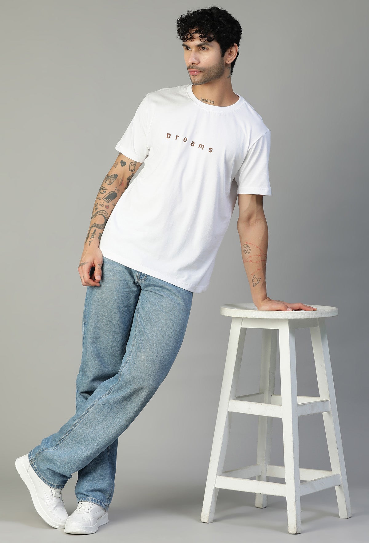 Dreams Text Printed Regular Fit Printed T-Shirt White