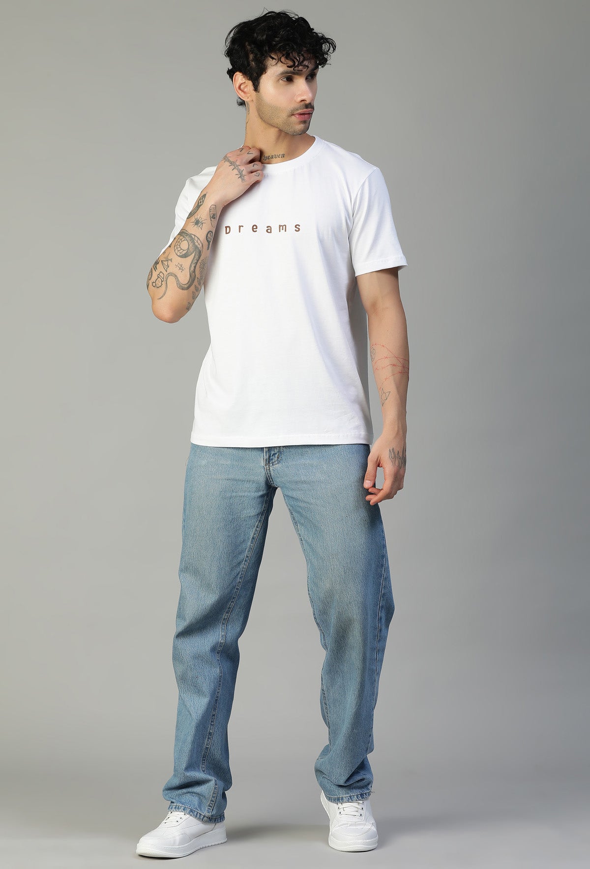 Dreams Text Printed Regular Fit Printed T-Shirt White