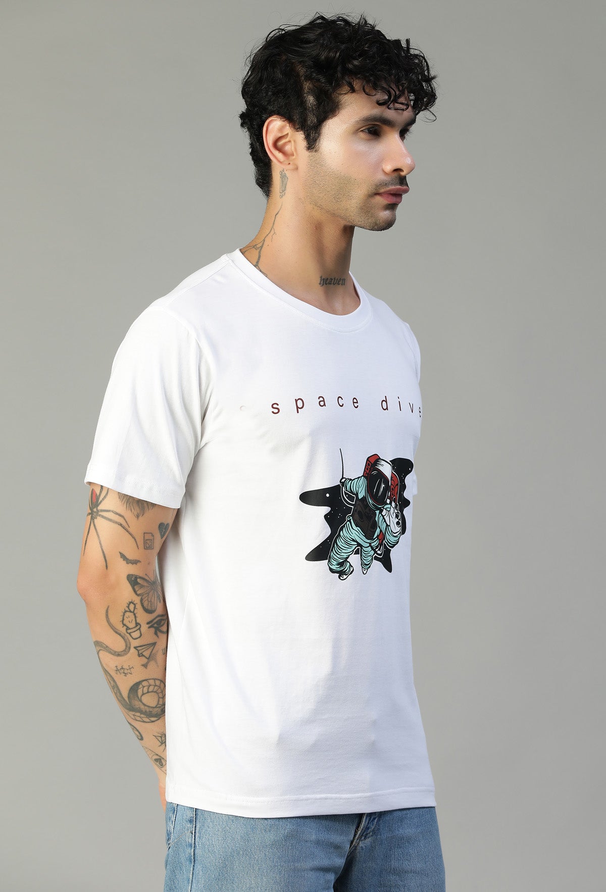 Space Diver Regular Fit Printed T-Shirt White
