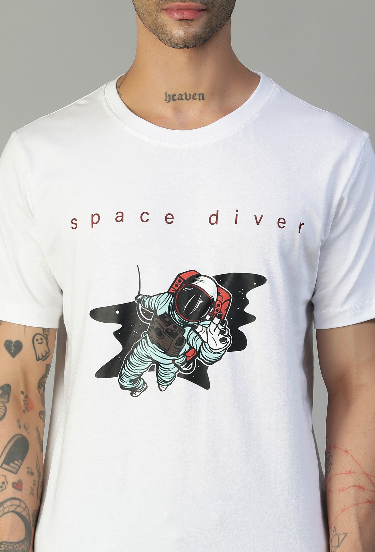 Space Diver Regular Fit Printed T-Shirt White